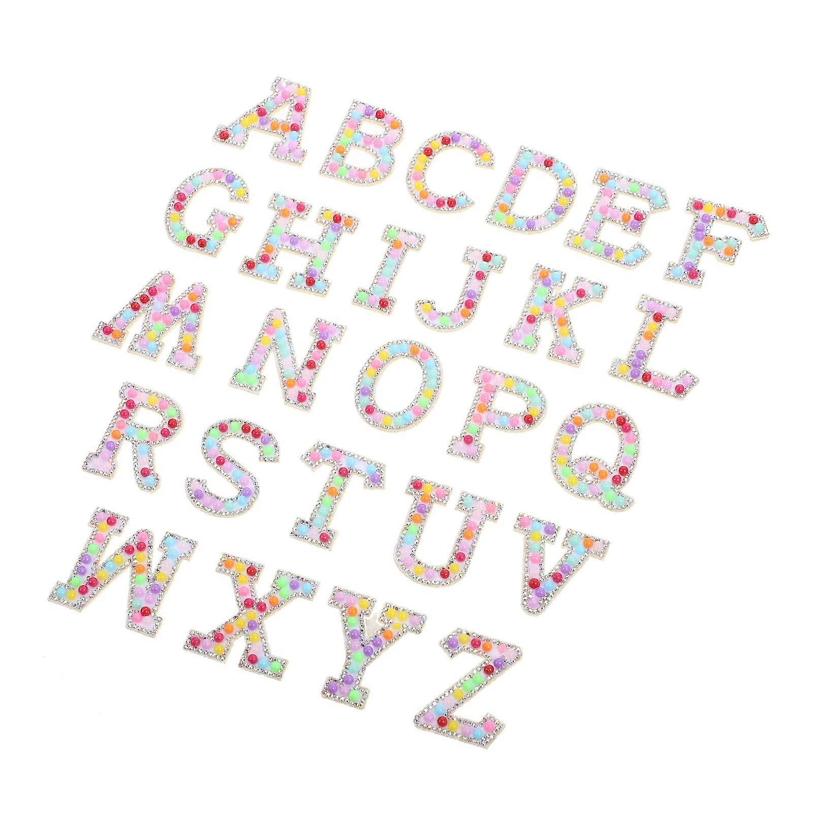 Sew On Letter Patches Rhinestone-Embedded Letters Rectangular Repairing For Handicrafts 26Pcs