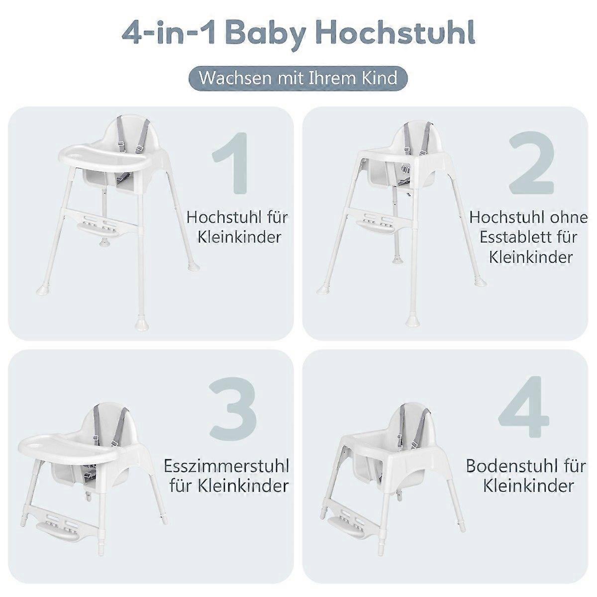 4 in 1 Hochstuhl Sitzerhöhung mit abnehmbarem Tablett Baby Kleinkinderstuhl Weiß