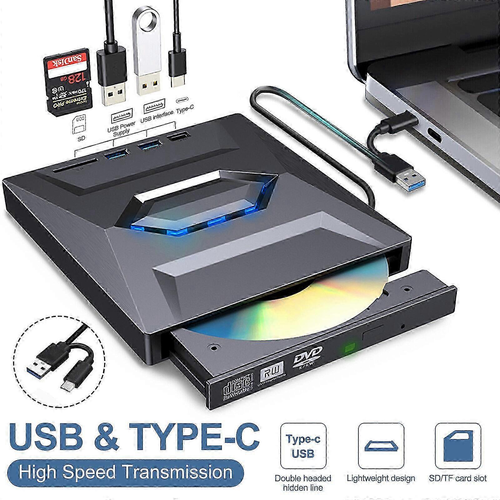 7 em 1 Externo USB 3.0 DVD CD RW Writer Drive Burner Reader Player Para Laptop PC