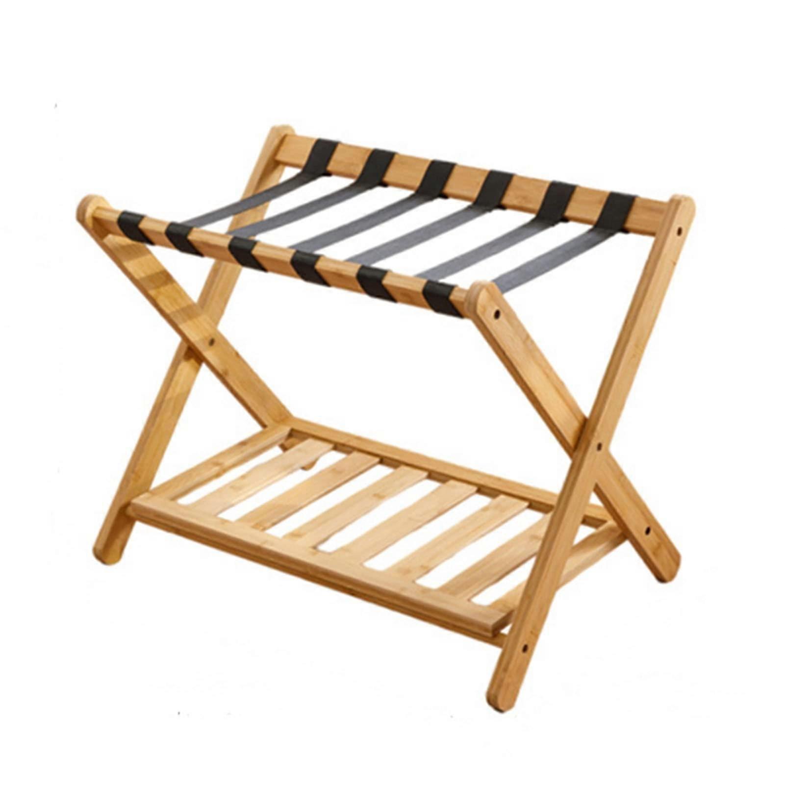 ホテルの部屋用竹製折りたたみ式ラゲッジスタンド、省スペーススーツケースラック、68 x 45 x 55 cm