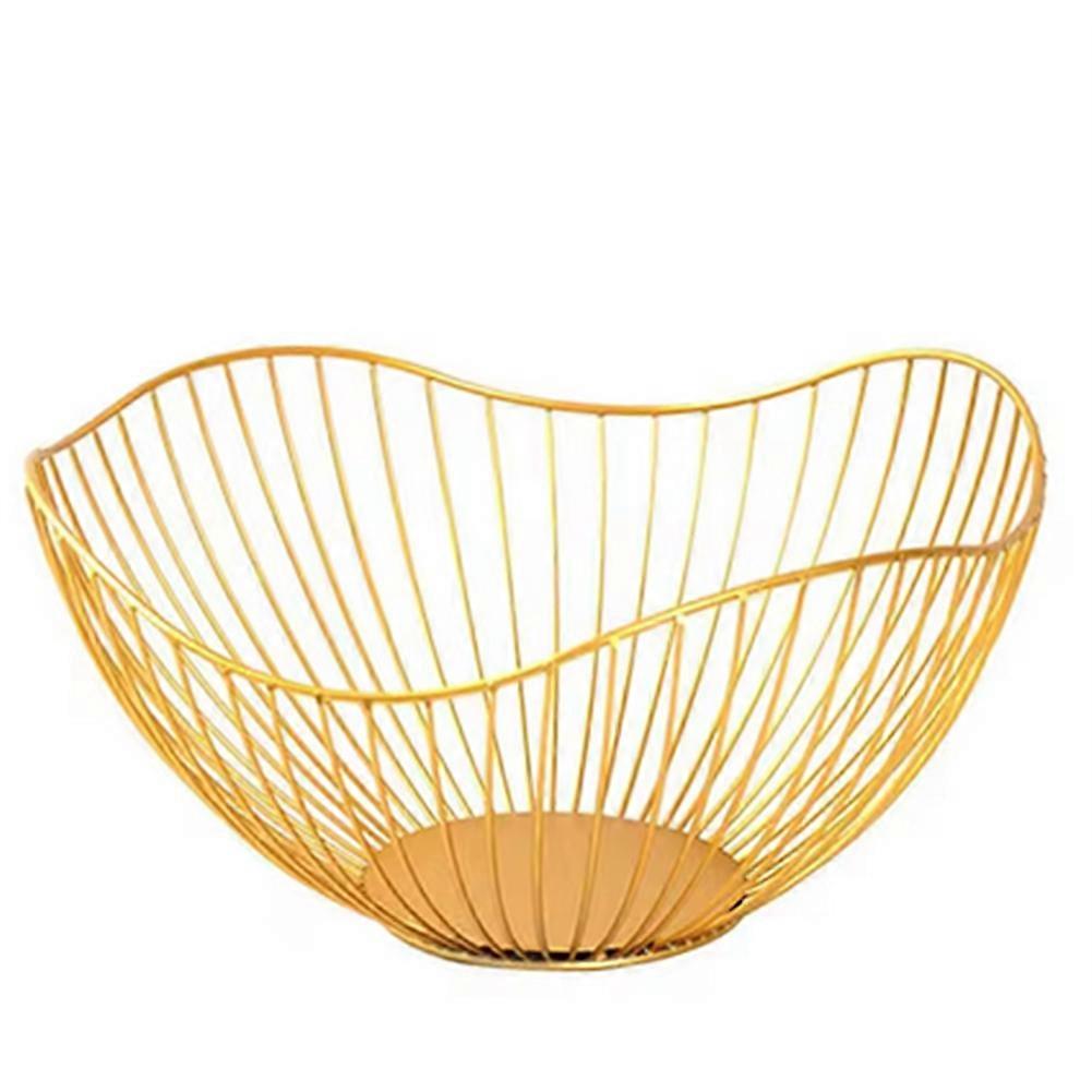 Iron Fruit Basket Fruit Container Bowl Home Drain Display High Gold