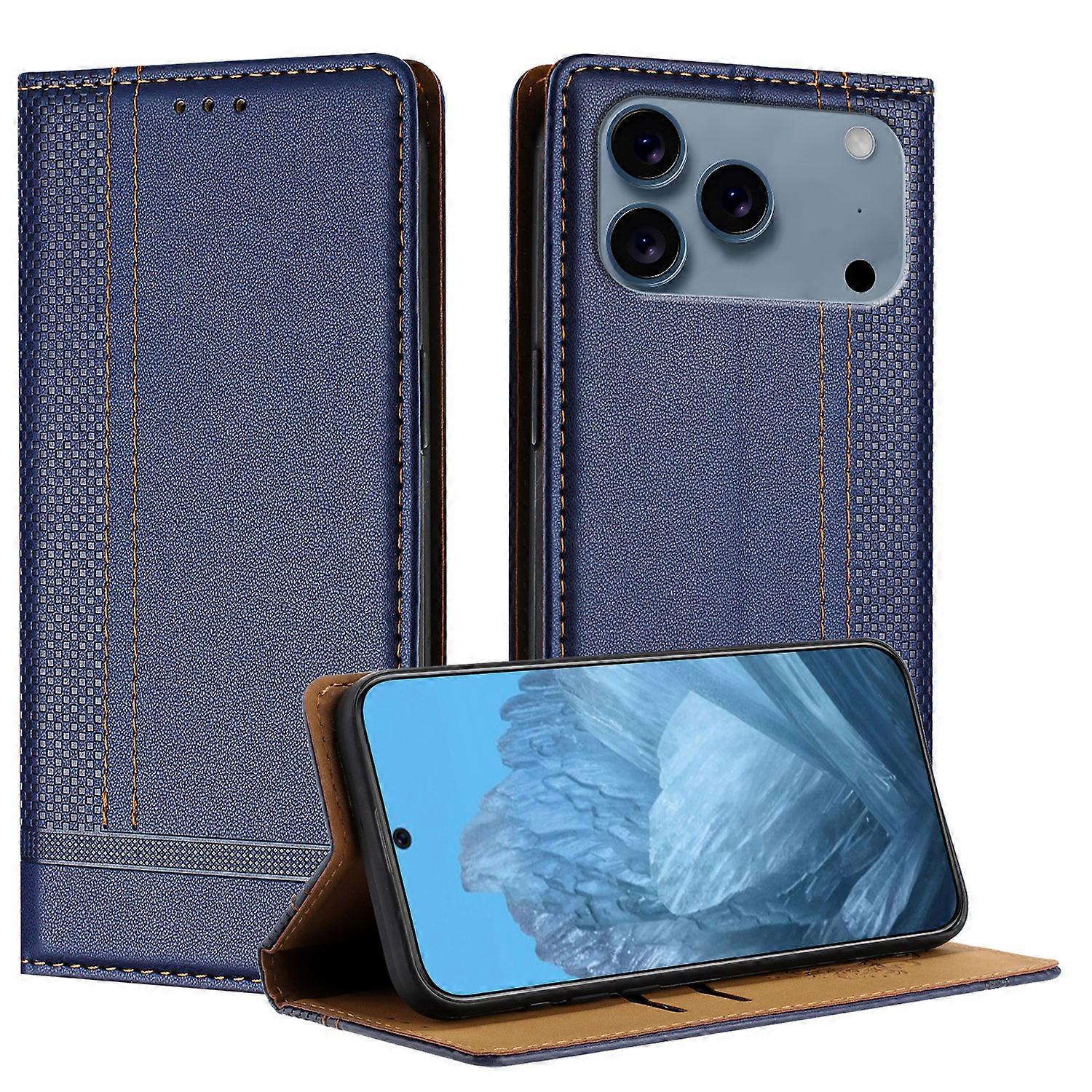 Compatible For iPhone 17 Pro Max Case L-Shaped Grid Pattern Leather Stand Phone Cover with Card Slots