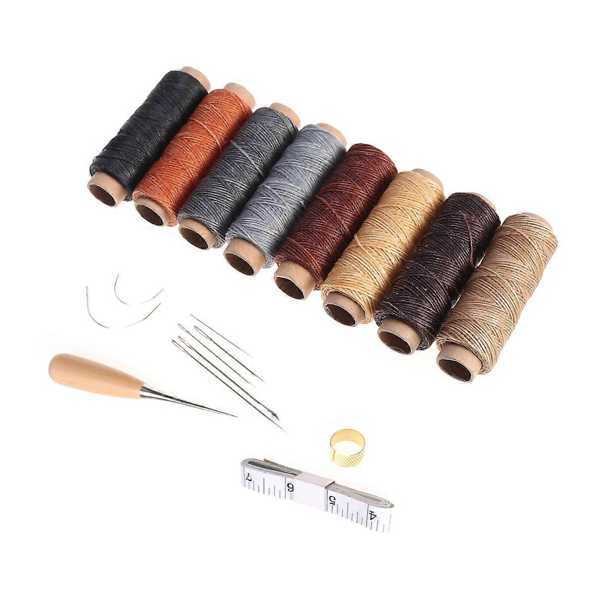 縫製ワックス糸レザークラフトツール手縫い穴あけDIYソーイングアクセサリーアソートカラー24x9x2cm 18ピース
