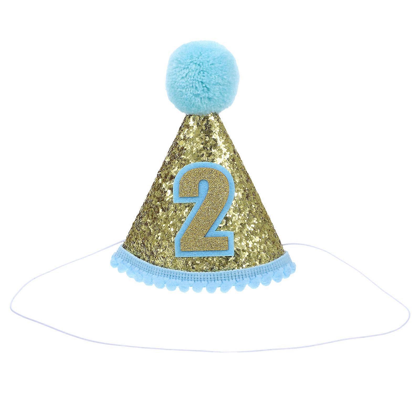 Cone Hat Glitter Sparkle 2nd Birthday Hat For Baby Girl Party Supplies X 9 X 13 Cm Elastic String 1Pcs