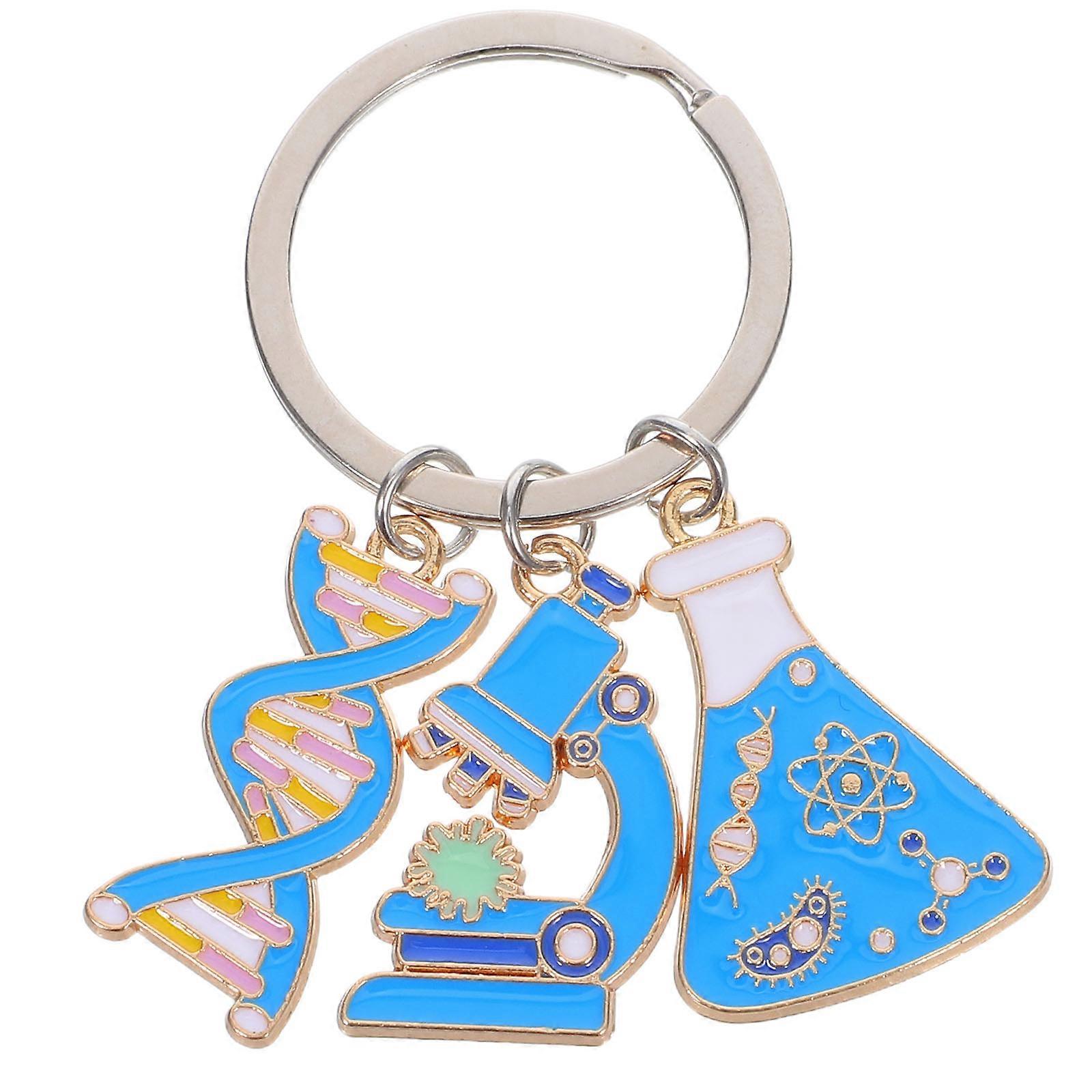 Science Lover Microscope Keychain with DNA Double Helix Pendant – Lightweight Educational Jewelry for Teachers, Students & Scientists – Stylish