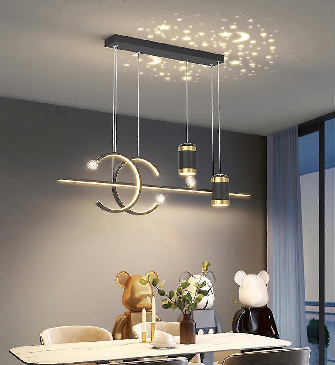 LED Chandelier Dining Table Chandelier Modern Starry Sky Convergence Chandelier Dimmable Chandelier with Remote Control Dining Room Light Black