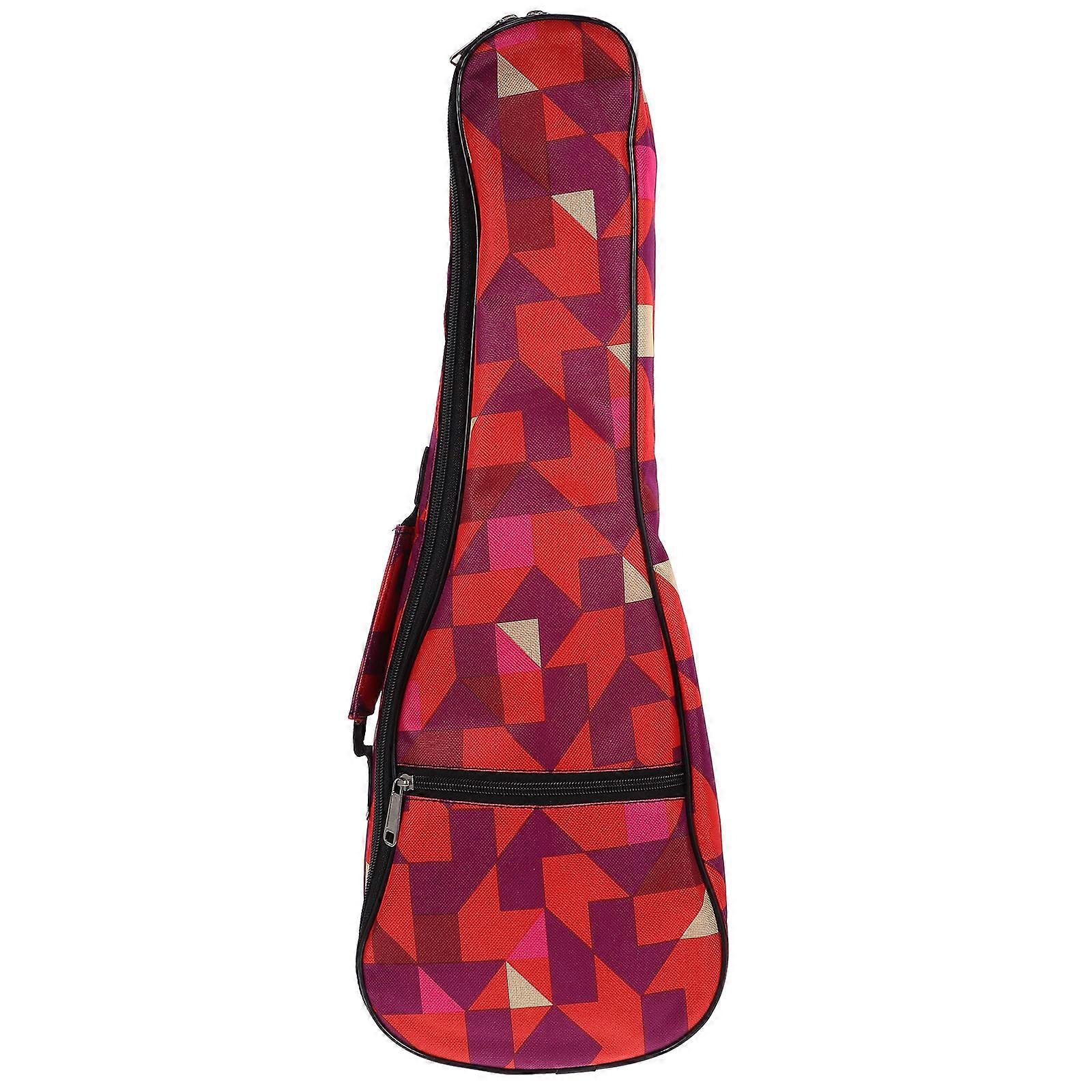 Geometric Pattern Ukulele Bag, Thickened Oxford Cloth Protective Case for Portable Outdoor Travel, Durable Red Backpack Pouch for Ukulele Protection