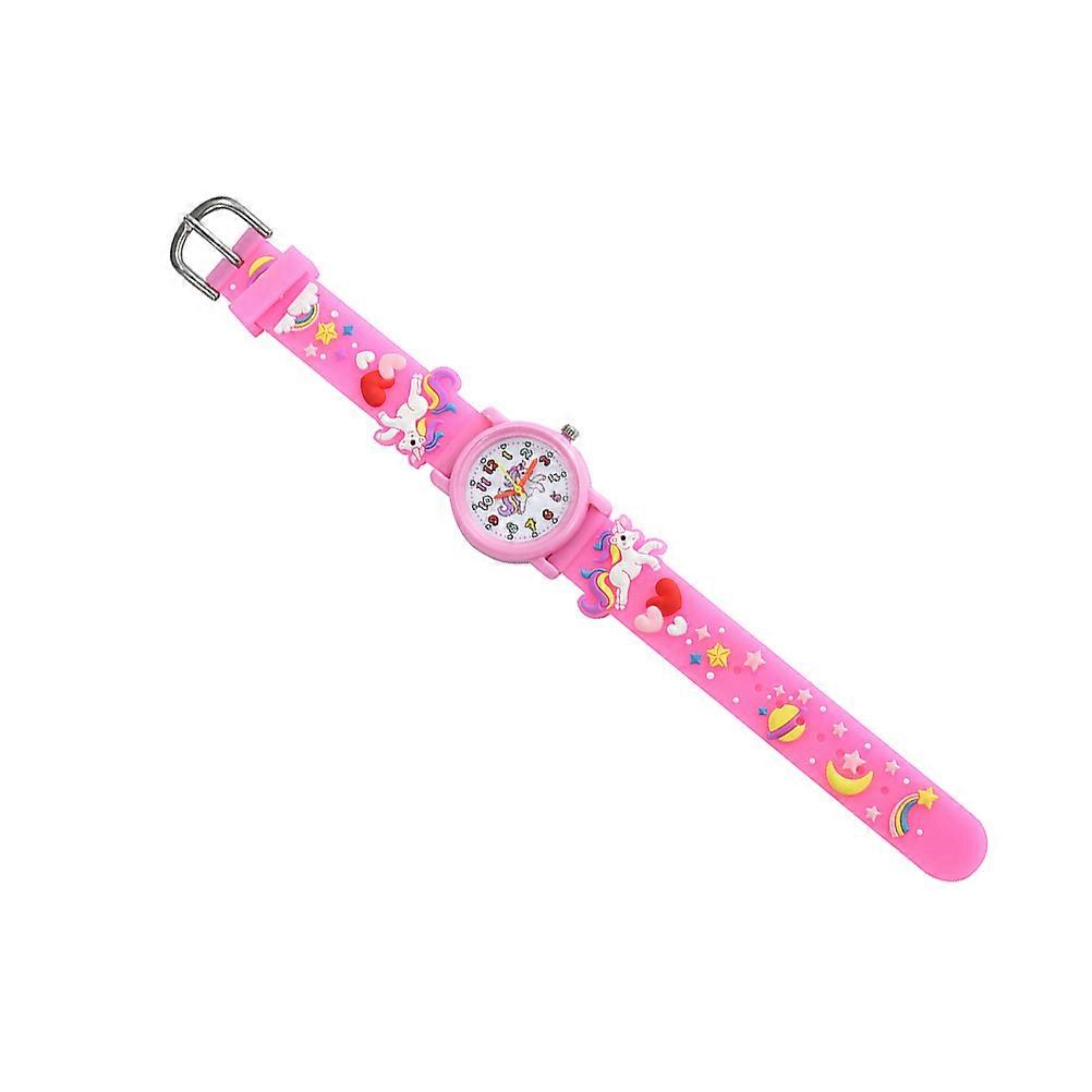 Wristwatch for Kids Decorative Cartoon Pattern Watch Children Various Occasions Pink Round Quartz Movement 1Pack
