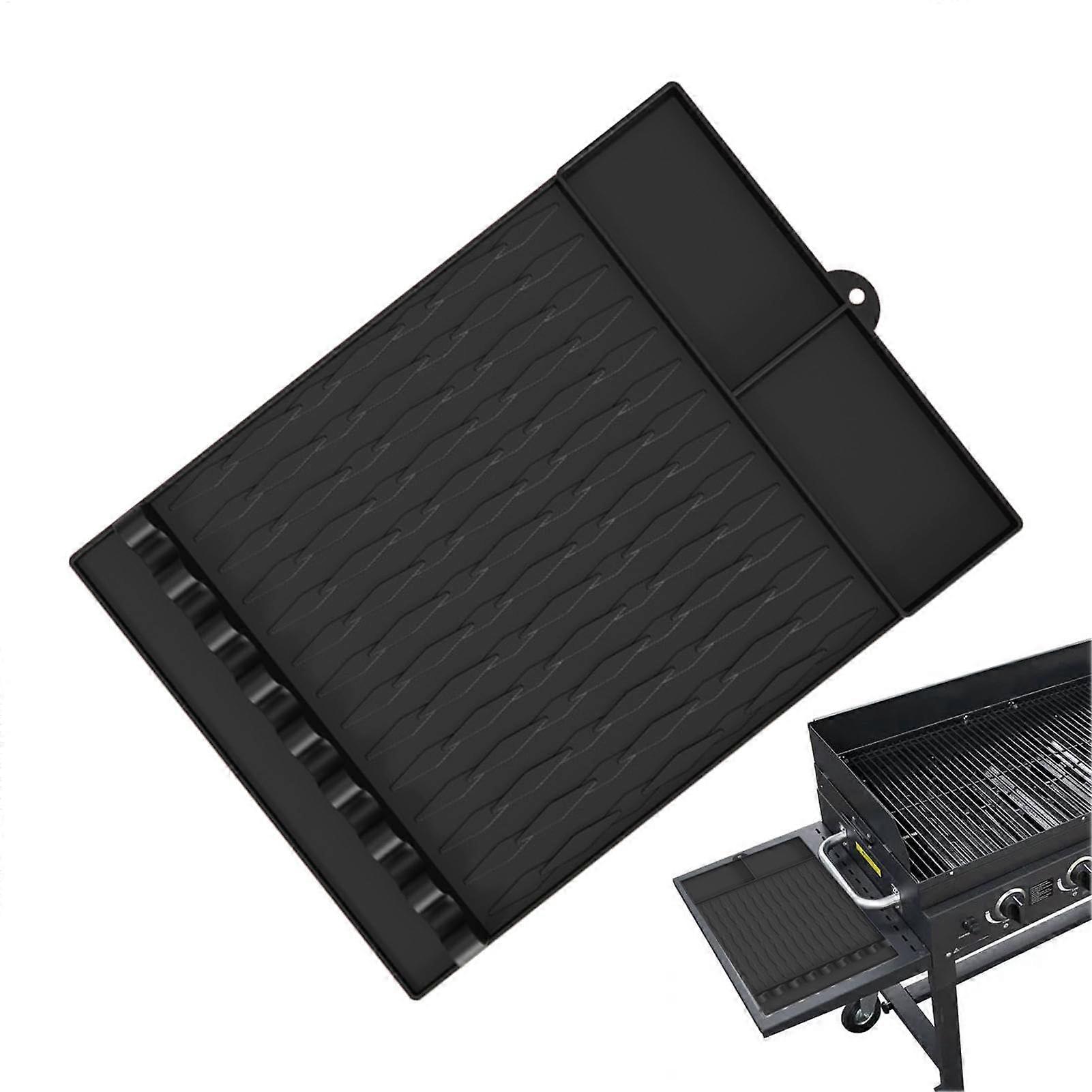Silicone Griddle Tools Mat, Heatresistant with drip pad, Reusable utensil holder Black