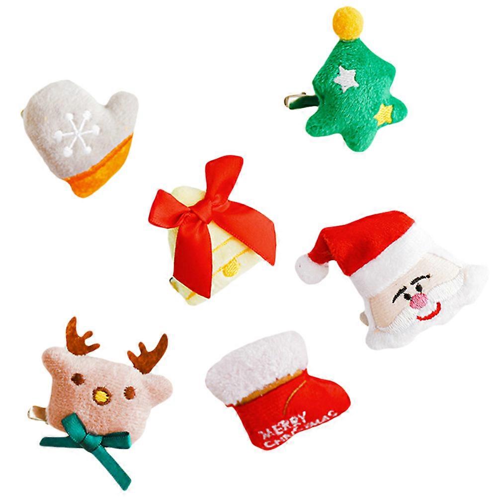 Holiday Hair Clips Dual Use Brooches Assorted Color Christmas Decoration 6Pcs