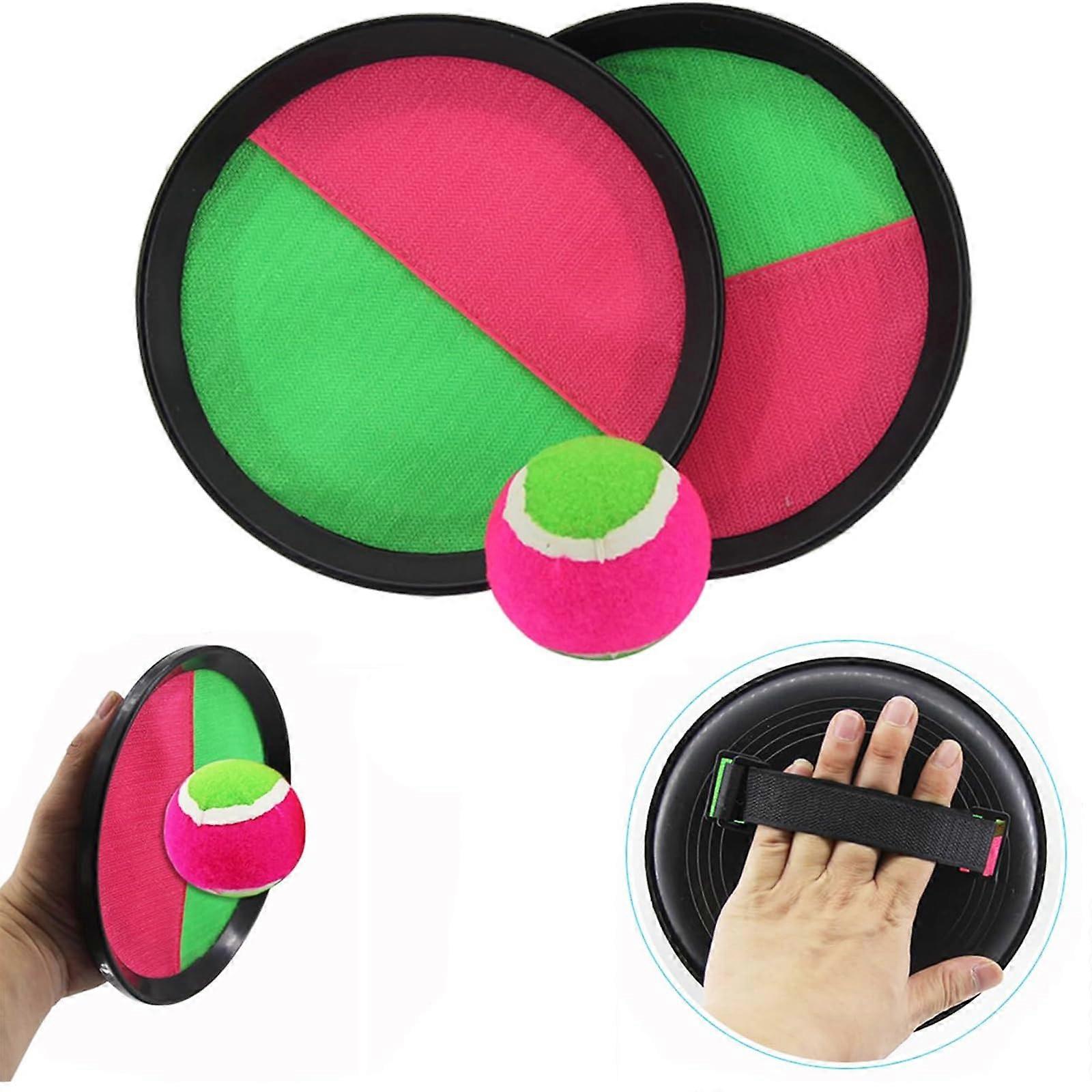 Velcro Ball Game for Children, Beach Toy Set with 2 Bats, 1 Ball, and Storage Bag, Indoor/Outdoor Paddle Catch Game (Pink/Black)