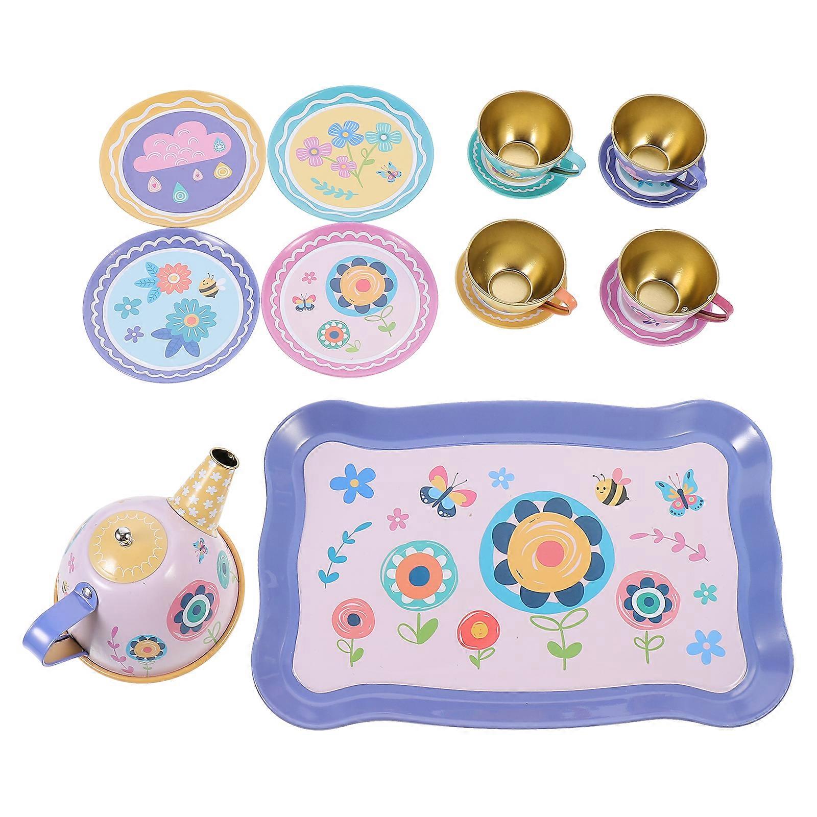 Tea Pot Tea Cup Set Childrens Afternoon Tea Toys Mini Round Shape Material For Home Decor 1Set