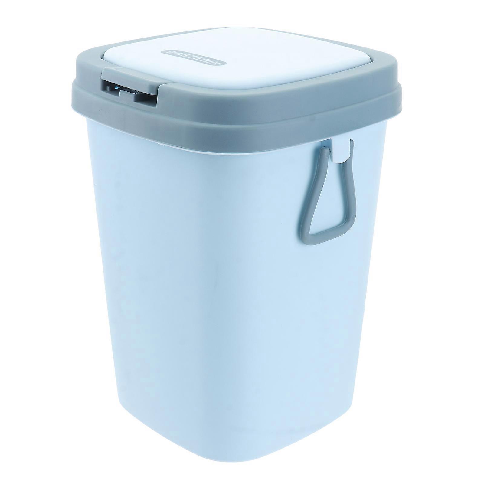 Blue Push Button Trash Can with Lid for Storage Made from Plastic Size S