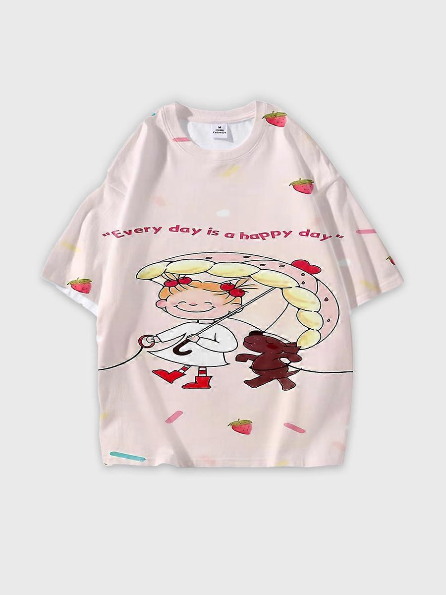 T-shirt round neck Cartoon Pattern loose short sleeve C232