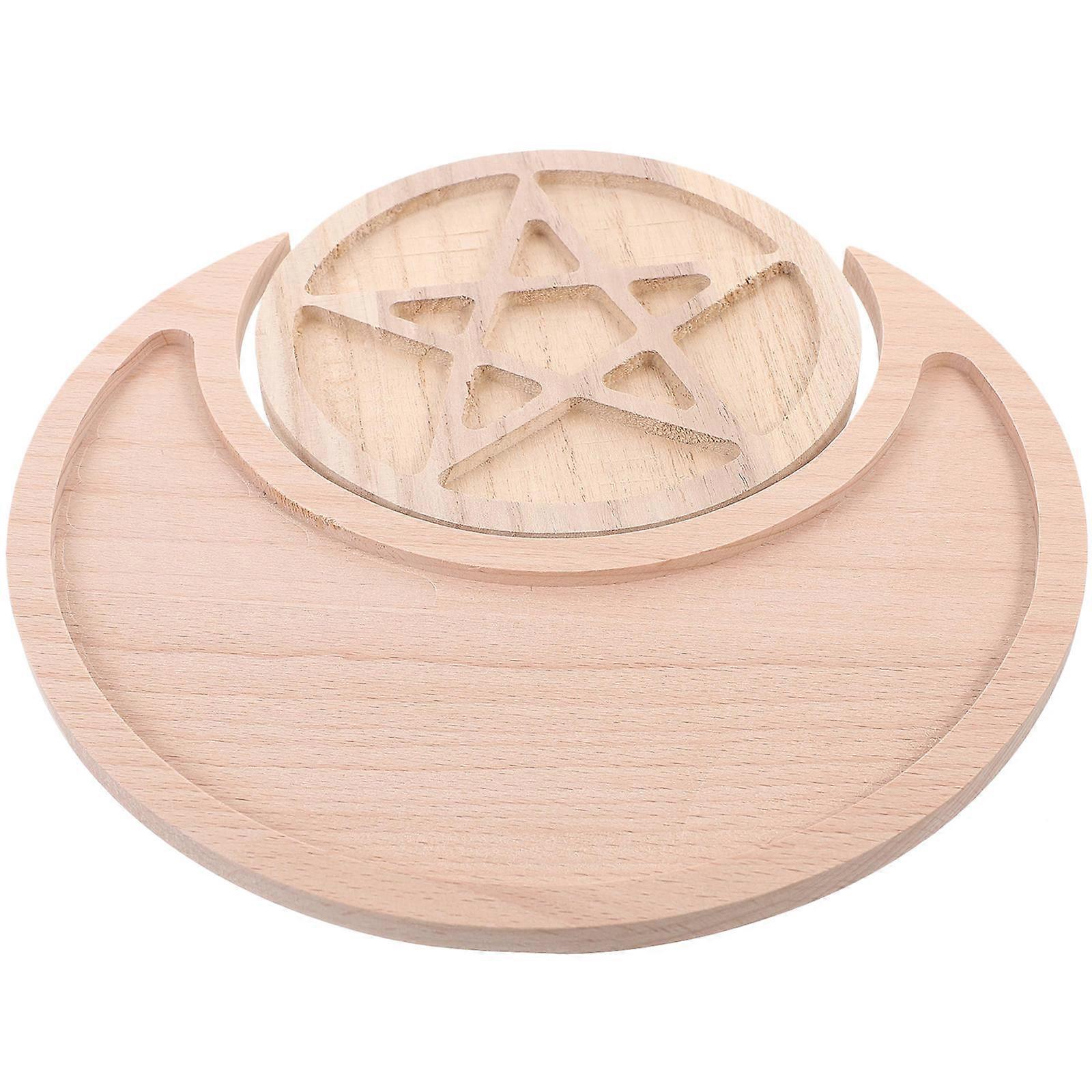 Wooden Jewelry Tray with Moon Shape for Daily Use Light Yellow Wood organizer keeps desktop neat 2pcs