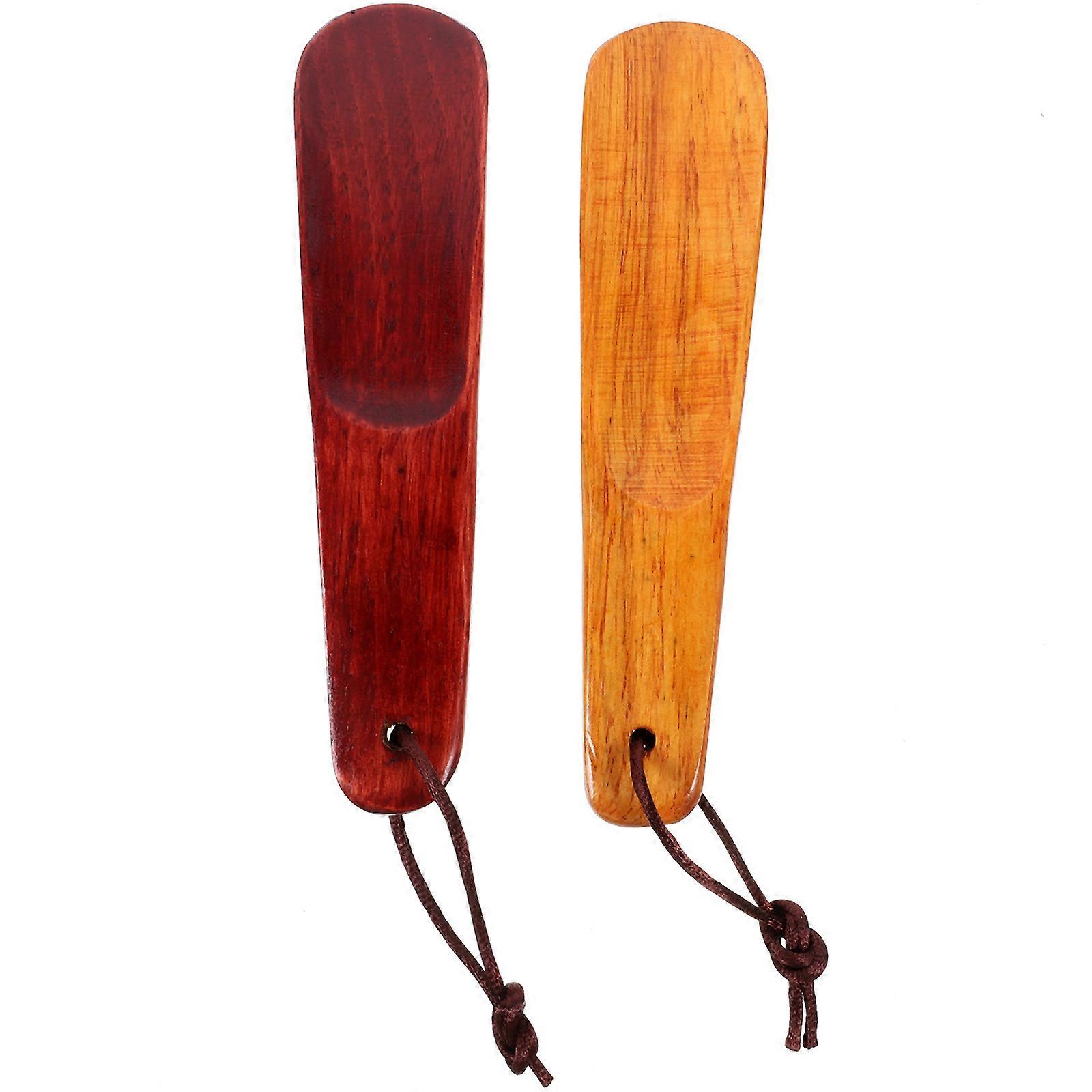 Wooden Shoe Horns 2pcs Short Handle Shoe Lifters Compact Design for Elderly, Pregnant Women, Home & Travel Use