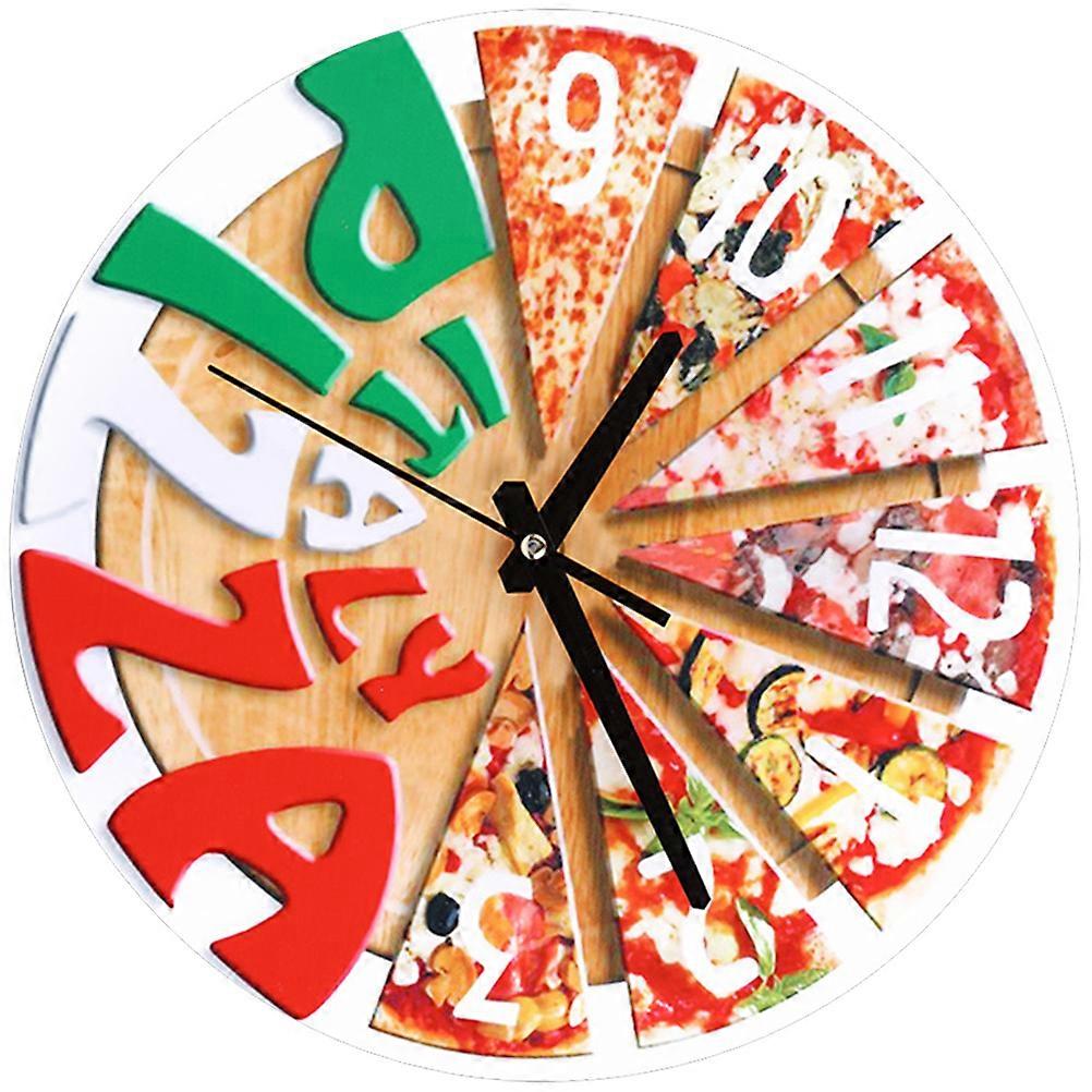 Home Decor Clock Western Restaurant Style Pizza Pattern Clock 30x30cm Easy to Install Quiet Second Sweep 1Set