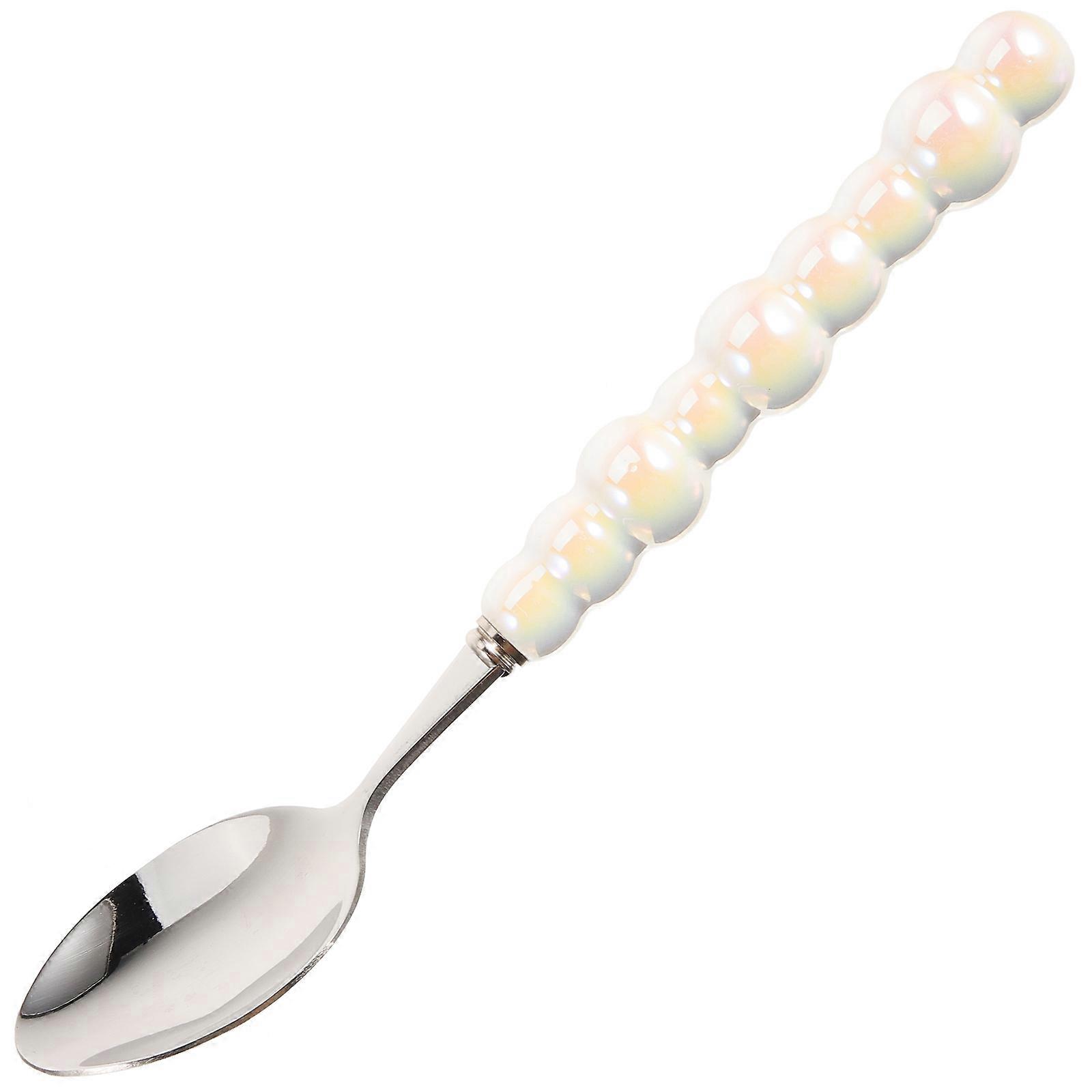 Multi Color Ceramic Handle Metal Ice Cream Spoon Tableware for Home Use Comfort Grip
