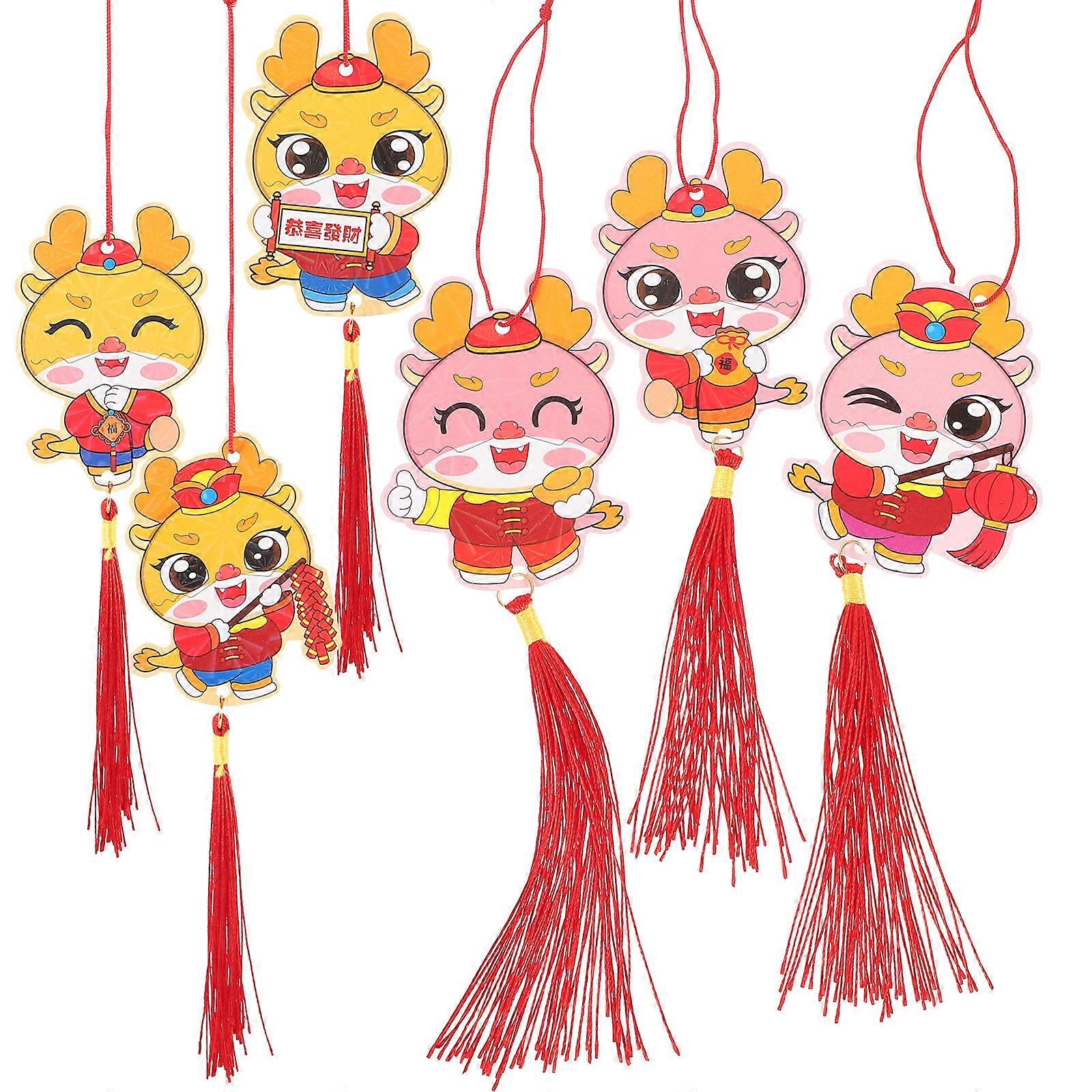 Assorted Color Chinese Style Hanging Decorations for New Year Festivities 2024 6pcs Paperboard Pendants