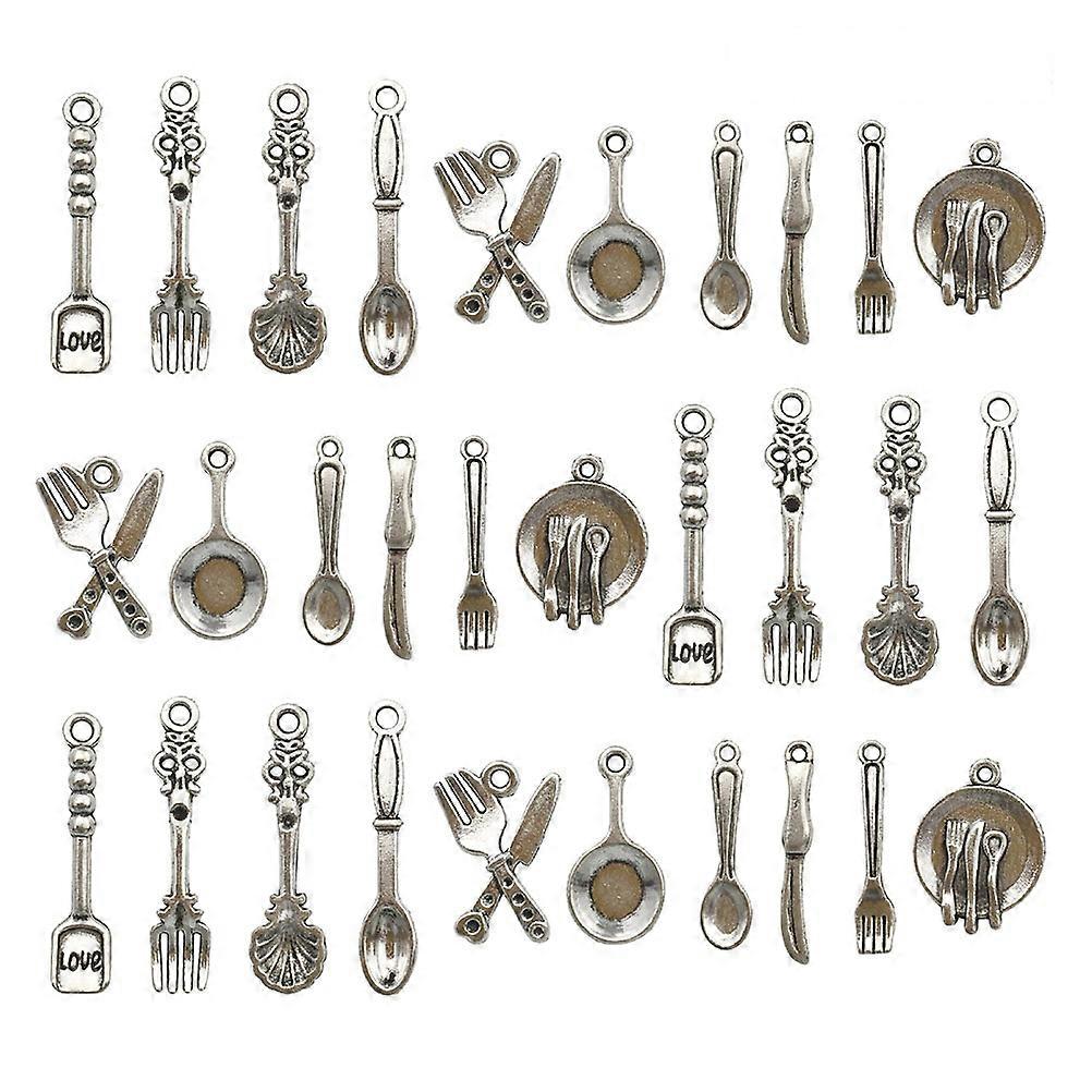 Charms Do Bransoletek Robienie Łyżka Widelec Naczynie Biżuteria Robienie 2,5x0,5x0,5cm Dobra Jakość 100Set