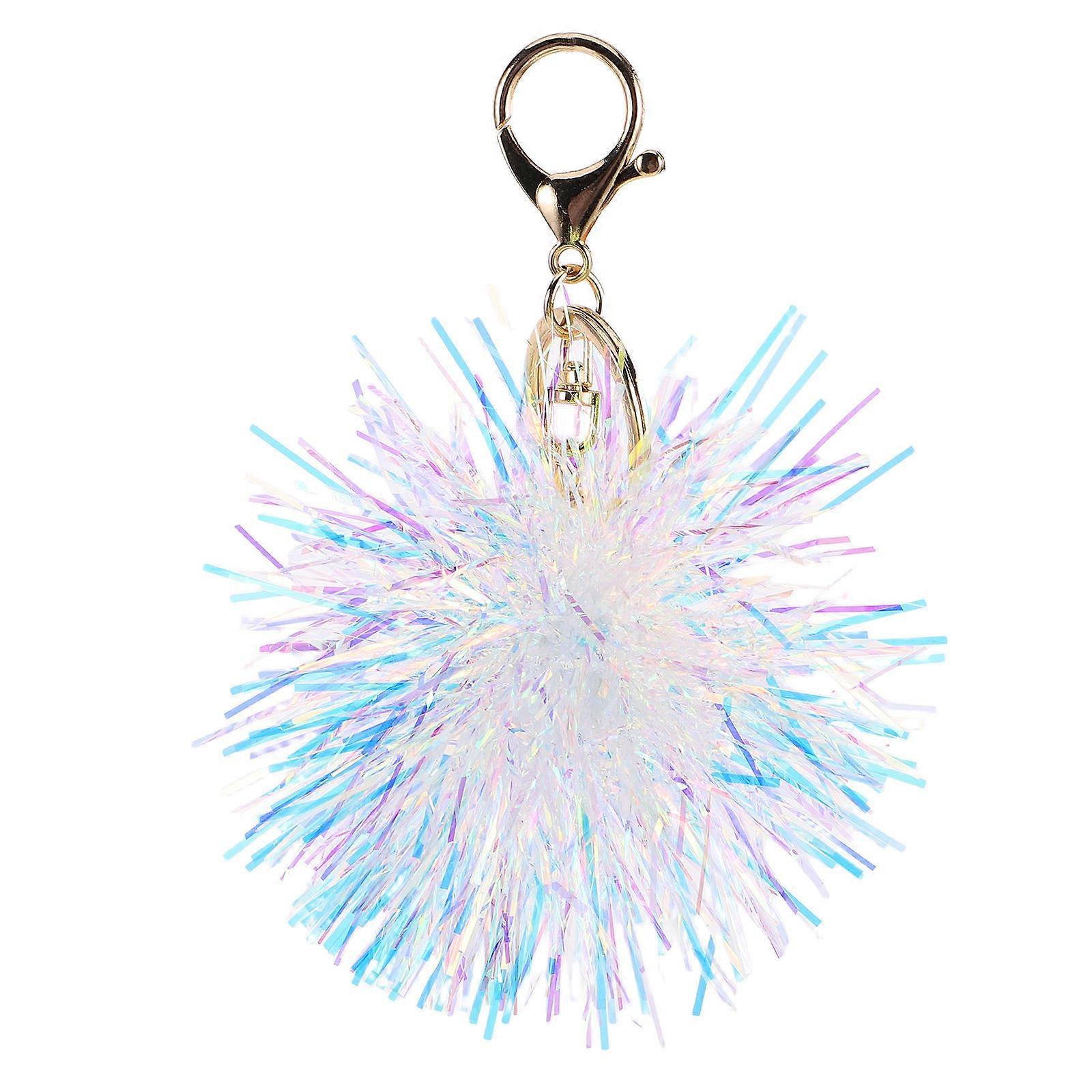 Glittery Pom Pom Keychain Sparkly Bling Ball Charm for Purse, Handbag & Car Keys Durable Adorable Decoration