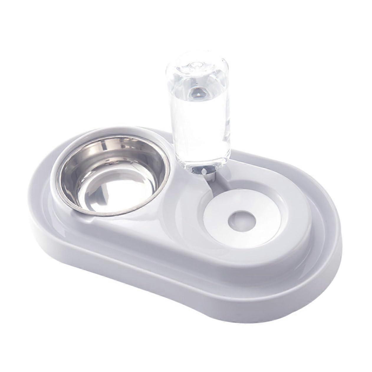 Sprayproof Dual Bowl Pet Drinking Fountain with Water Bottle, Creative Food Dish for Cats and Dogs, Beige Automatic Pet Feeder for Safe Drinking