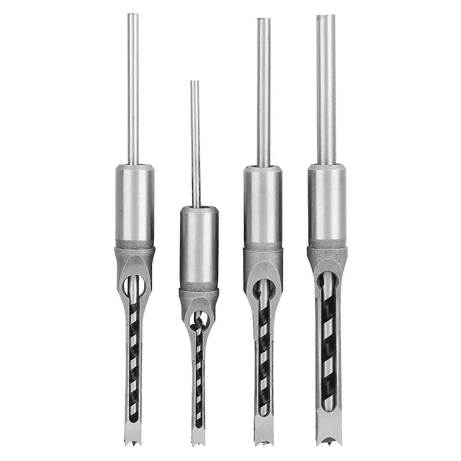 4pcs Square Hole Drill Bit Set (1/4, 5/16, 3/8, 1/2) - Wood Mortising Chisel Tools for Precision Woodworking & Hand Drilling