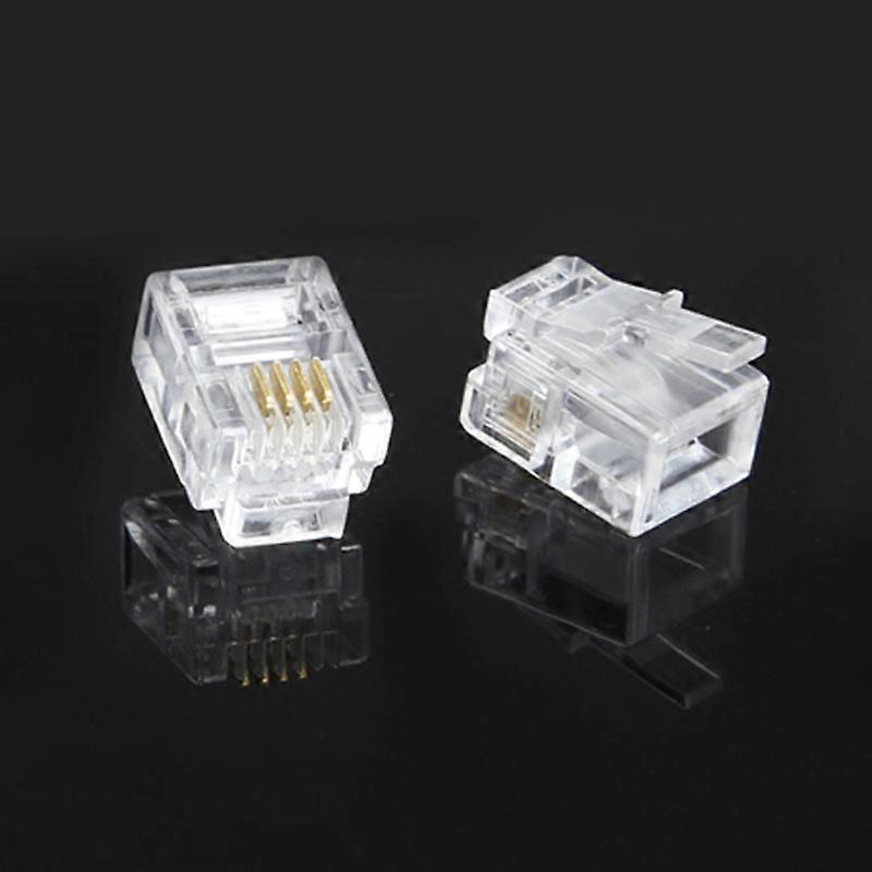 100 件 4 针 RJ11 连接器 6P4C 模块化电话水晶插头固定和孤立电线连接器