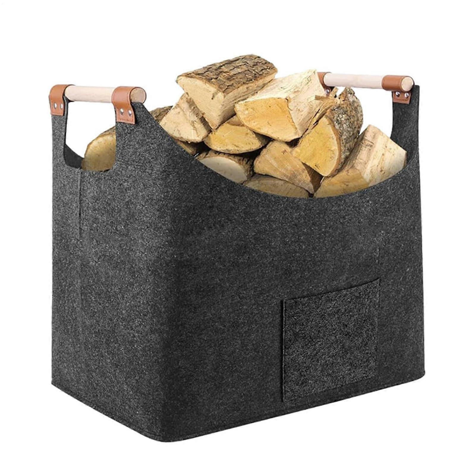 Firewood Basket, Wood Tote, Durable Handle, Reusable, Fireplace Log Carrier, Rustic Decor 45X40X32cm