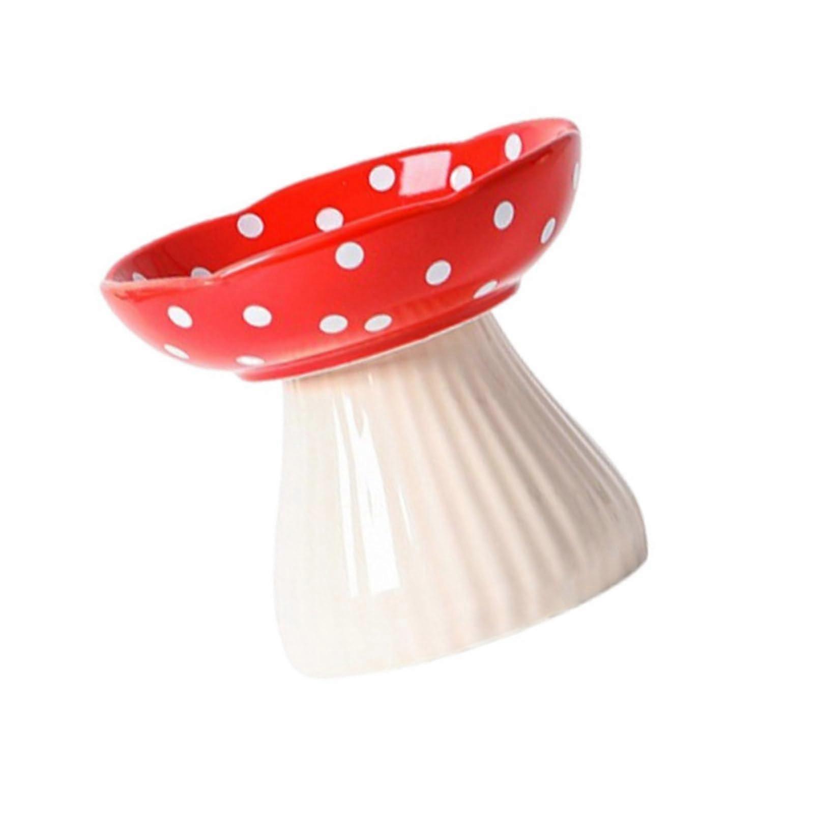 Mushroom Shaped Elevated Cat Bowl, Prevents Choking and Vomiting, Cartoon Style, Non-Slip Stand, 11oz