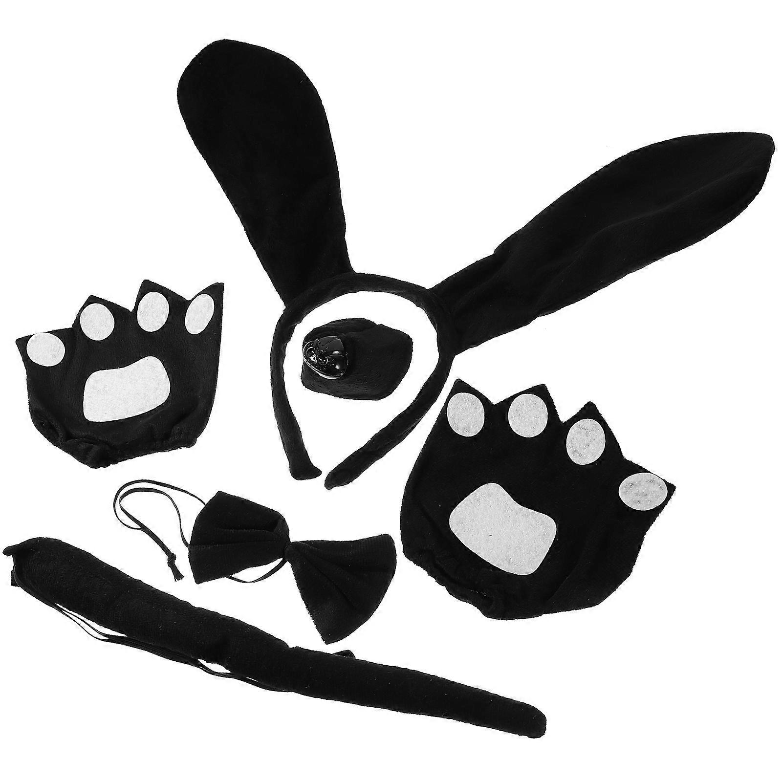 Black Cloth Dog Ears and Tail Set for Kids and Women with Comfortable Headband for Decoration Use
