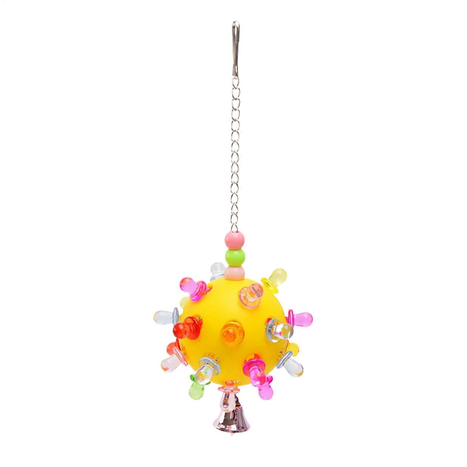 Colorful Planet Chew Toy for Conures, Parrot Toys Foraging Ball with Bell Yellow