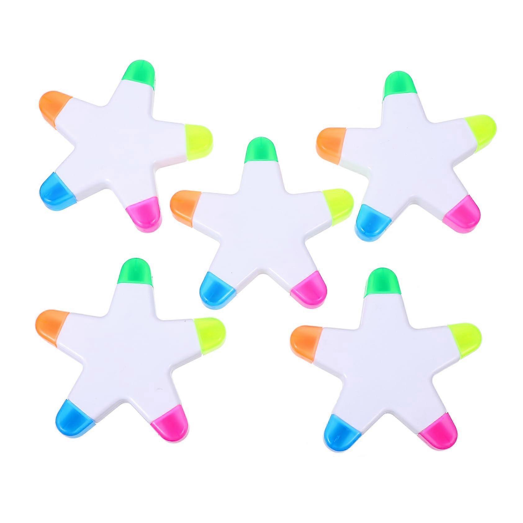 Star-Shaped Fluorescent Highlighters Set of 5 for Note-Taking, Journaling, and Creative Marking in School and Office