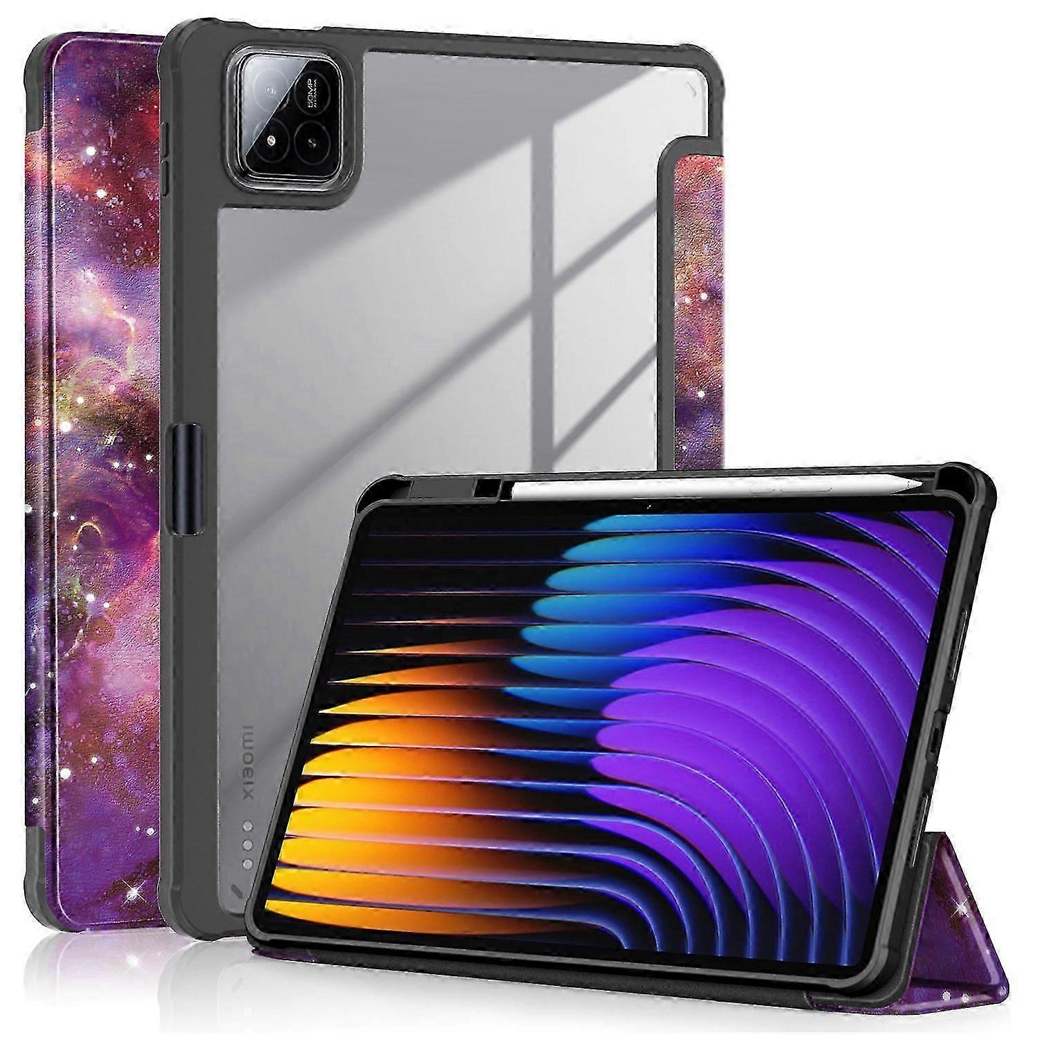 For Xiaomi Pad 7 Pro/Pad 7 Case Tri-Fold Stand Pattern Printing PU Leather Clear Back Cover