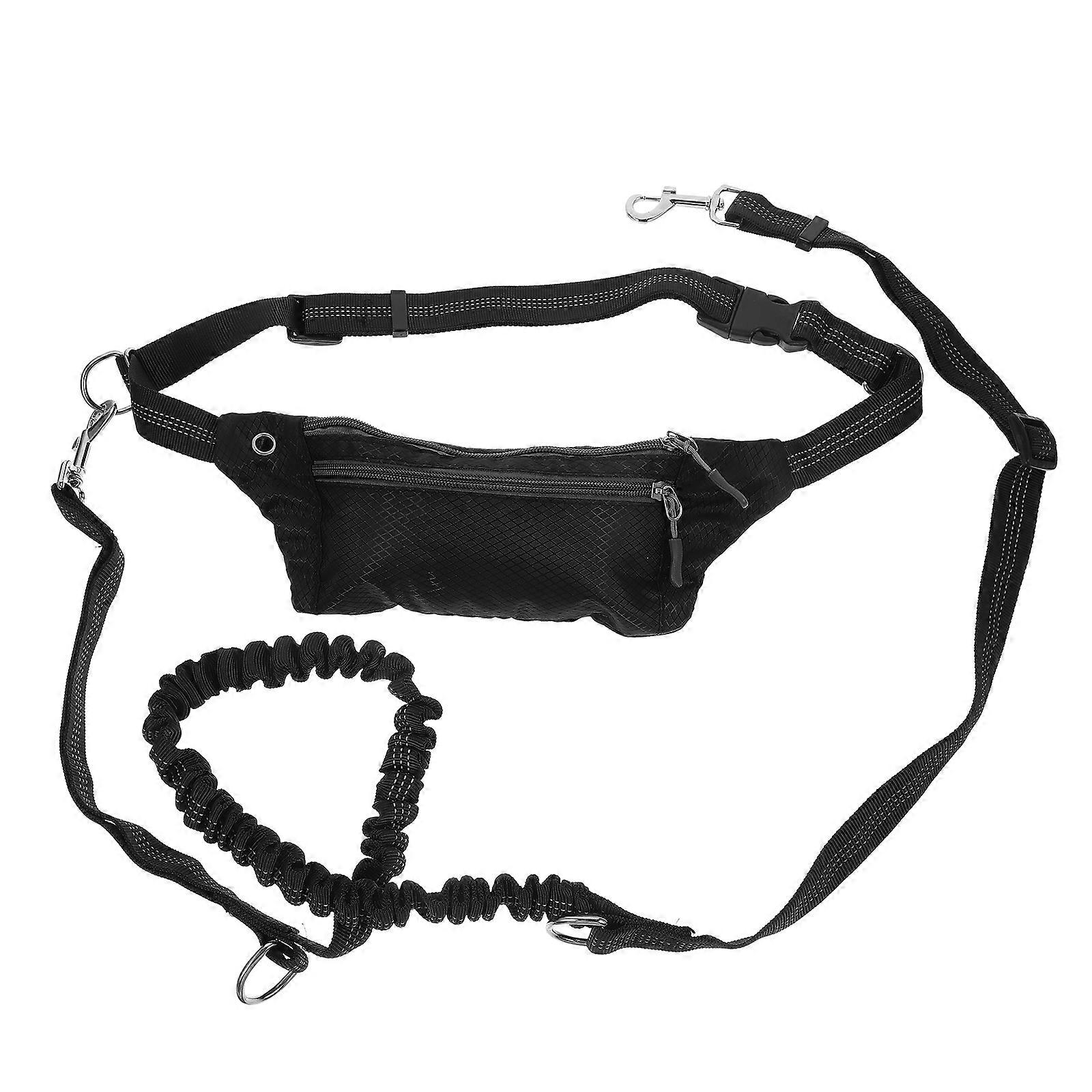 Hands Free Dog Leash Waist Pack with Elastic Bungee and Storage Pouch for Running Black 1.5 inch wide