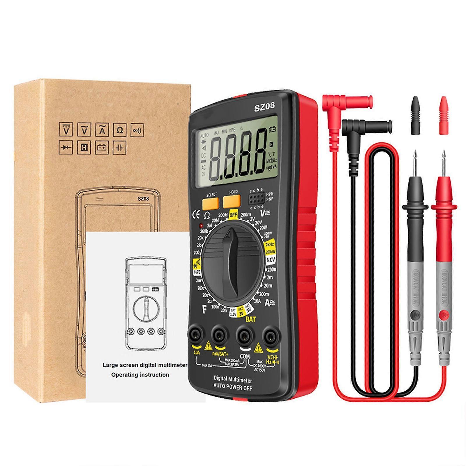 Digital Multimeter for Voltage Testing and Current Measuring for Technicians in Workshop with Red Multi-functional Design 1 Set