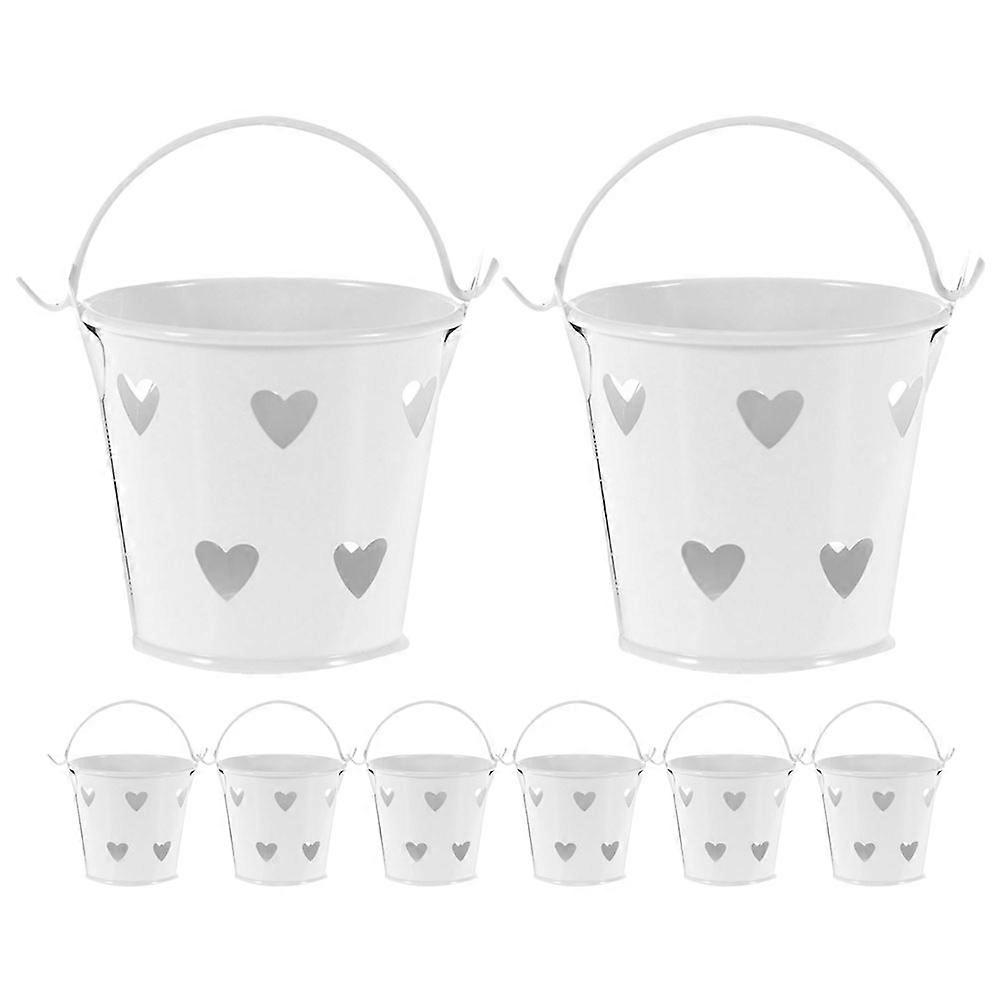 Mini Iron Buckets 8Pcs White Small Candy Bucket Multi-Use Storage for Home