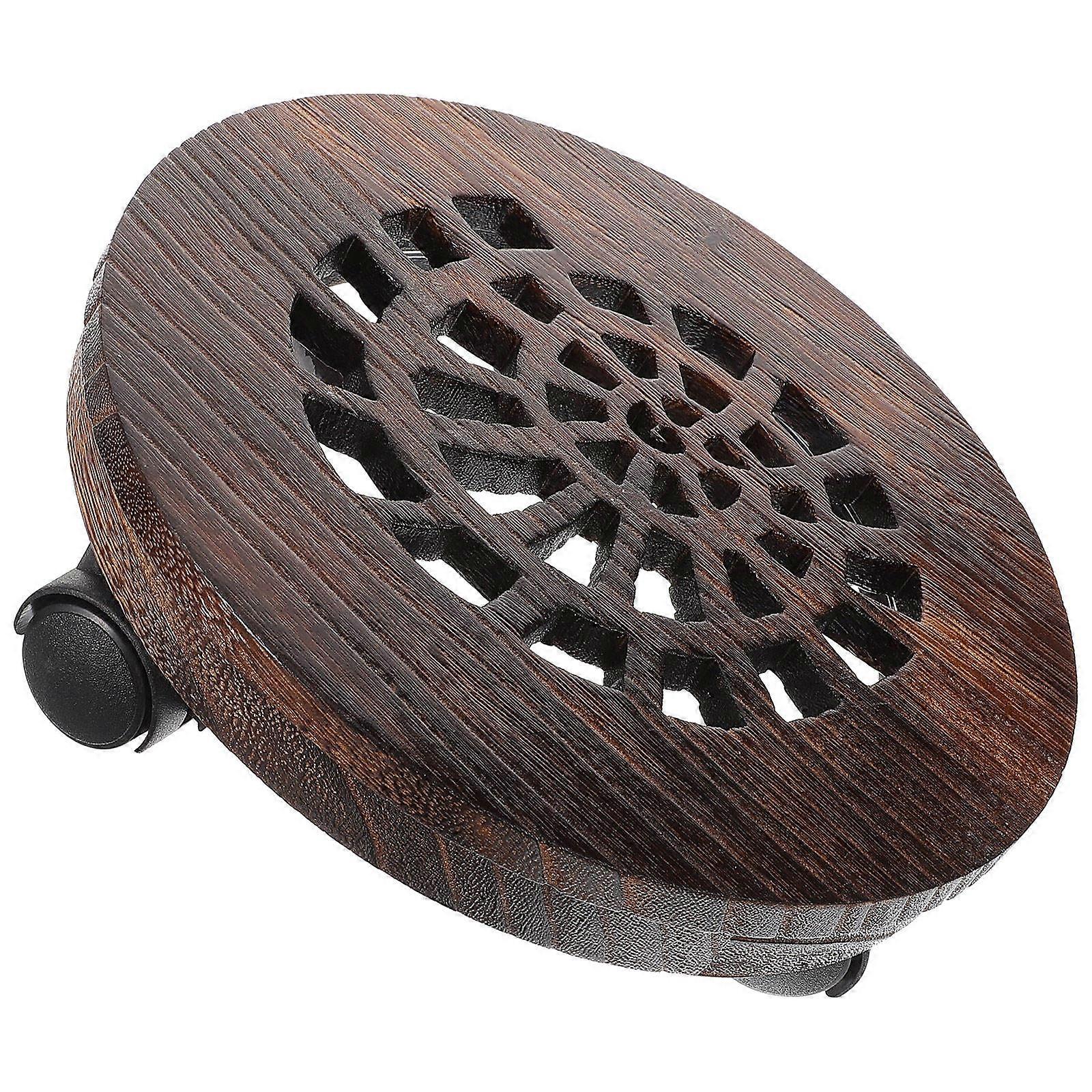 Sturdy Solid Wood Flowerpot Moving Tray with Brake Rollers – Round Plant Stand Base for Indoor, Outdoor Garden, Balcony and Bonsai Use