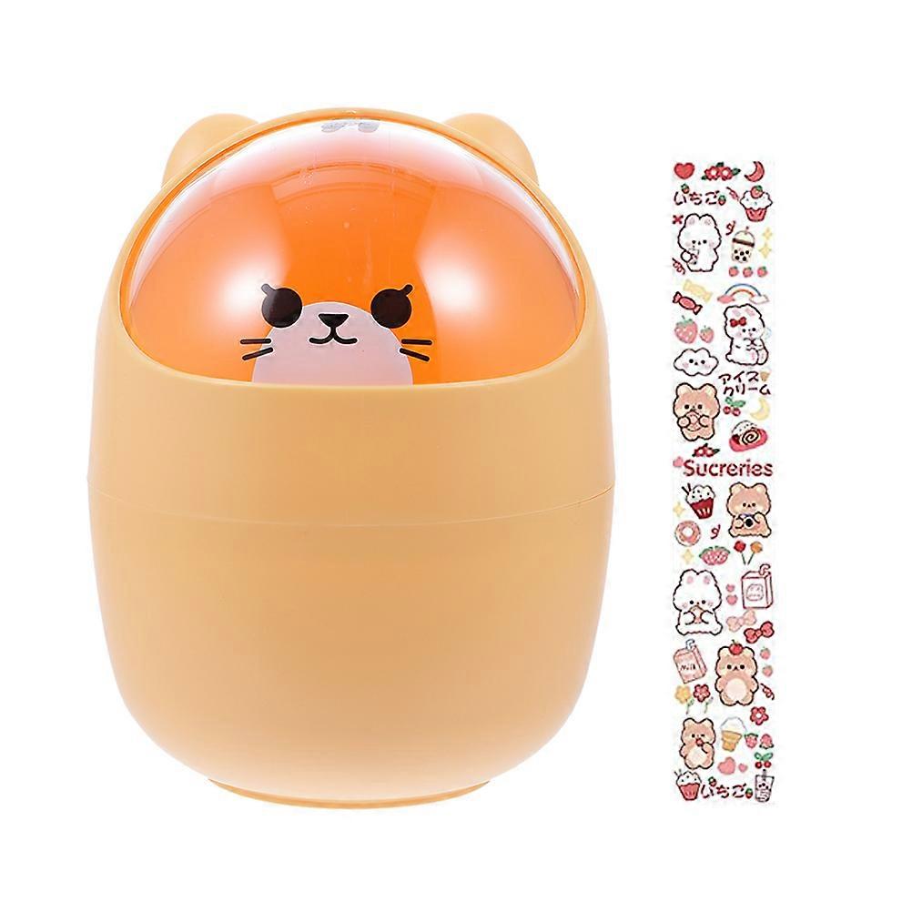 Creative Cartoon Garbage Bin Desktop Trash Can Ideal For Office Use Orange Plastic Multifunctional 1 Set