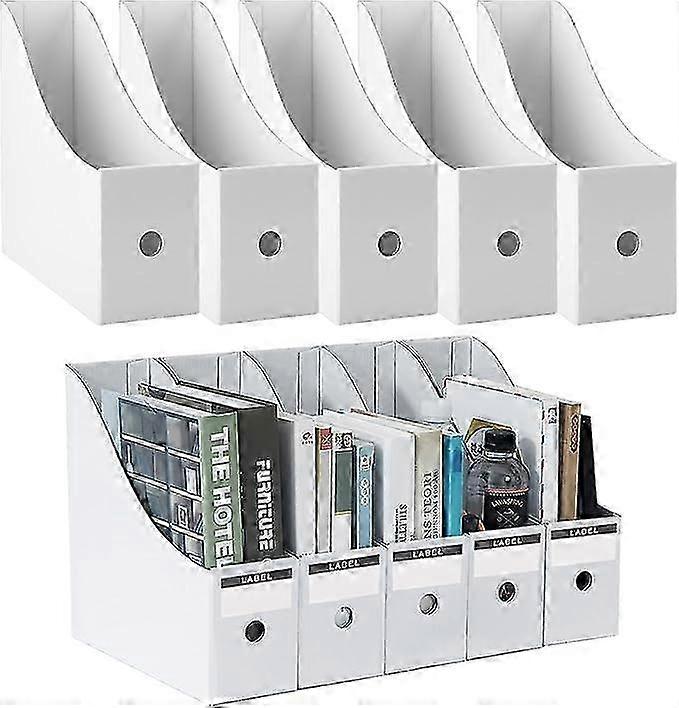 White Magazine Holder 10-Pack, Kraft Paper A4 File Rack Standing Desk Organizer for Folders & Stationery