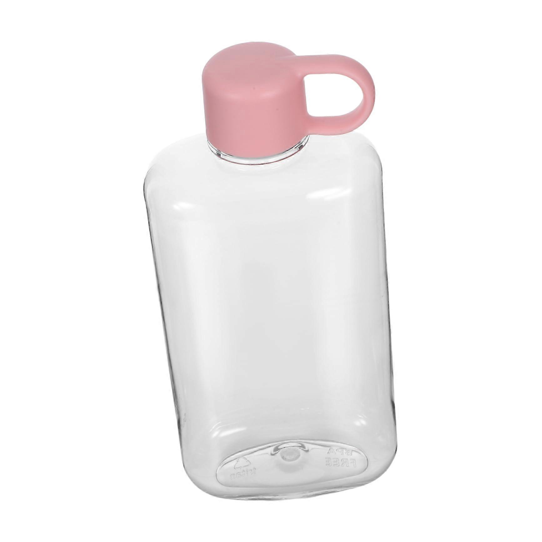 Portable Large Capacity Flat Water Bottle Lightweight Plastic Flask With Space Saving Design For Hiking Commuting Pink