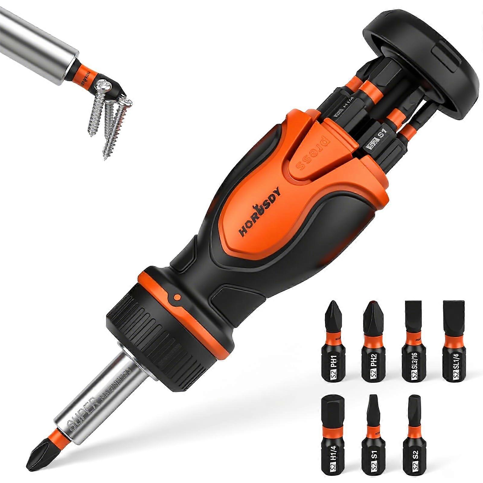 8-In-1 Magnetic Adjustable Screwdriver Set With 7 S2 Steel Bits, Mini Hand Screwdrivers, 6 Bits Housed in the Handle
