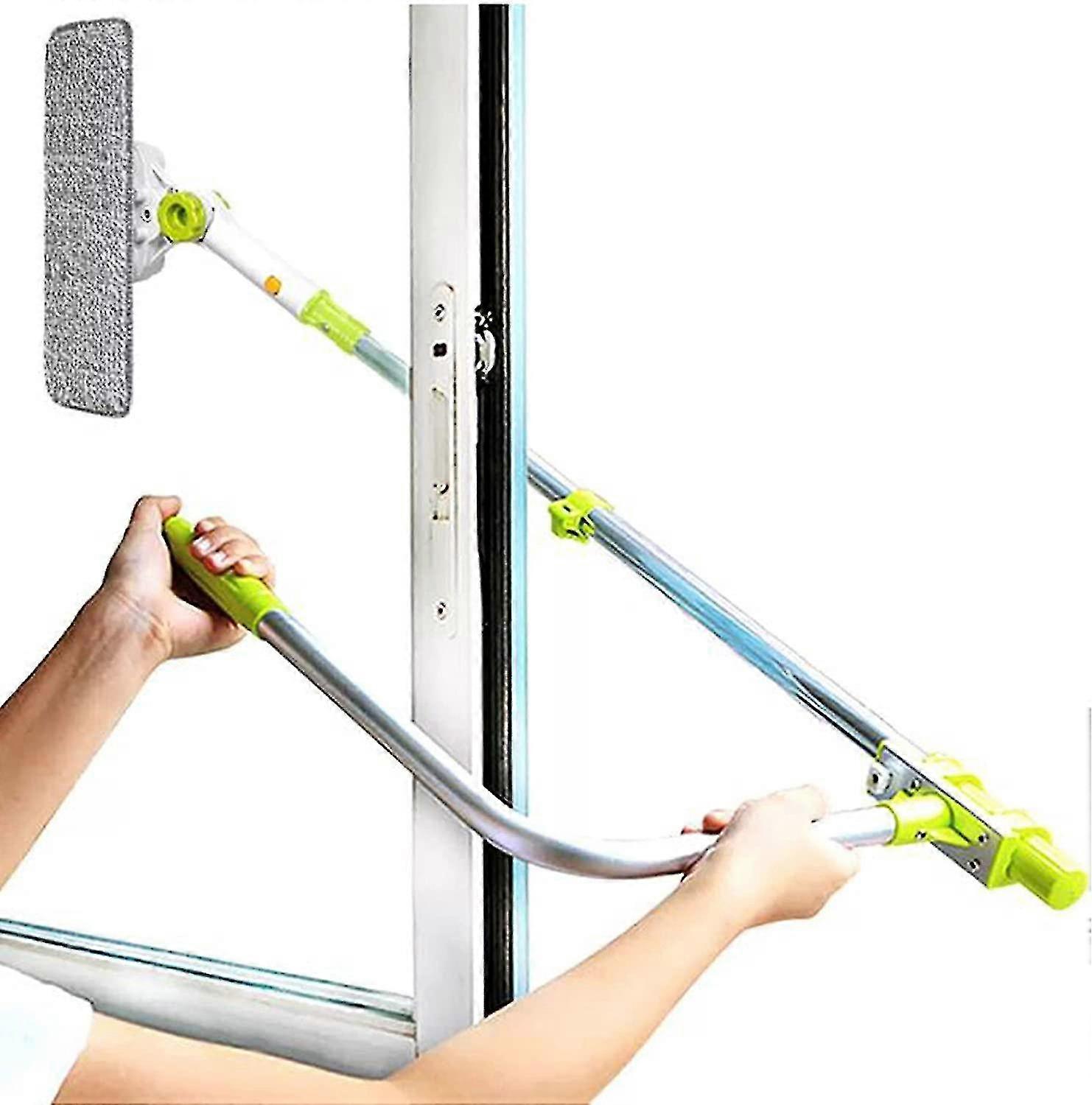 Window Cleaner with Smart Angle Extendable Handle and Double-Sided Window Squeegee for Exterior Cleaning