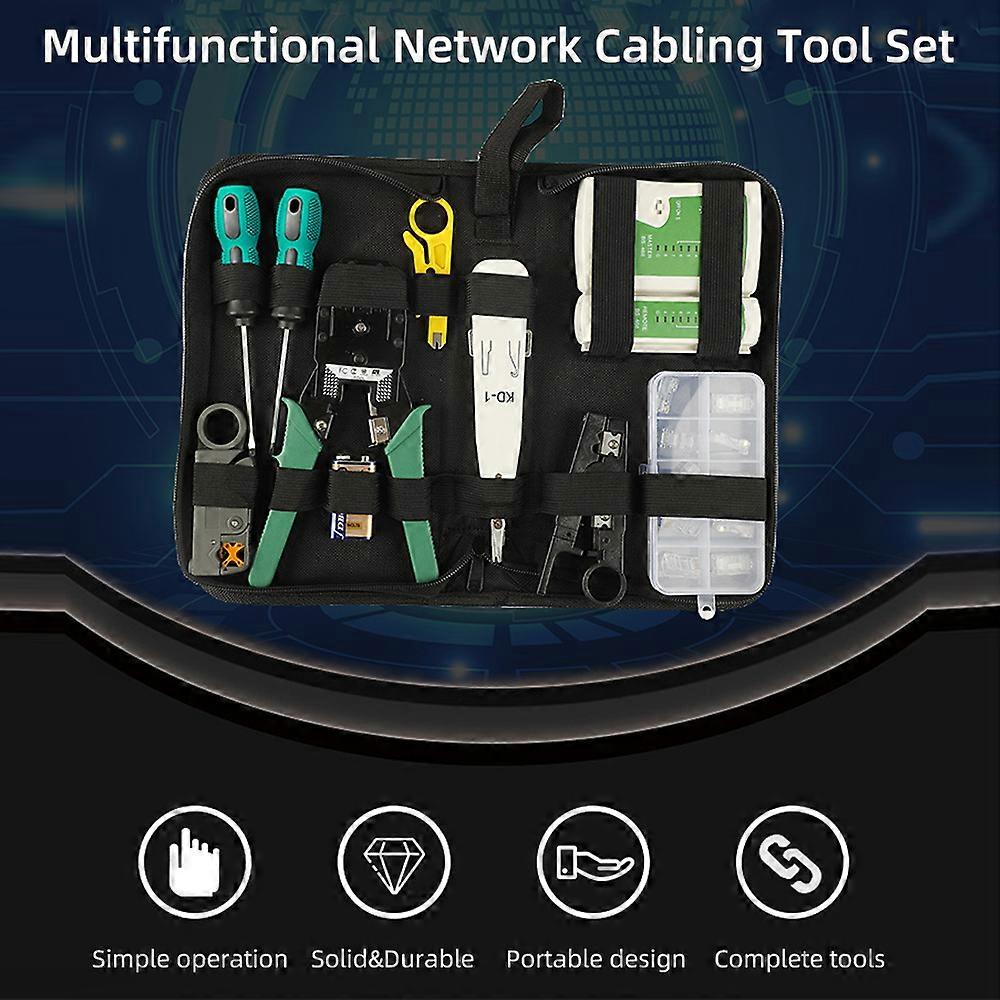 13-Piece Network Cabling Tool Set with Pliers, Wire Stripper, Screwdriver, RJ45 Tester