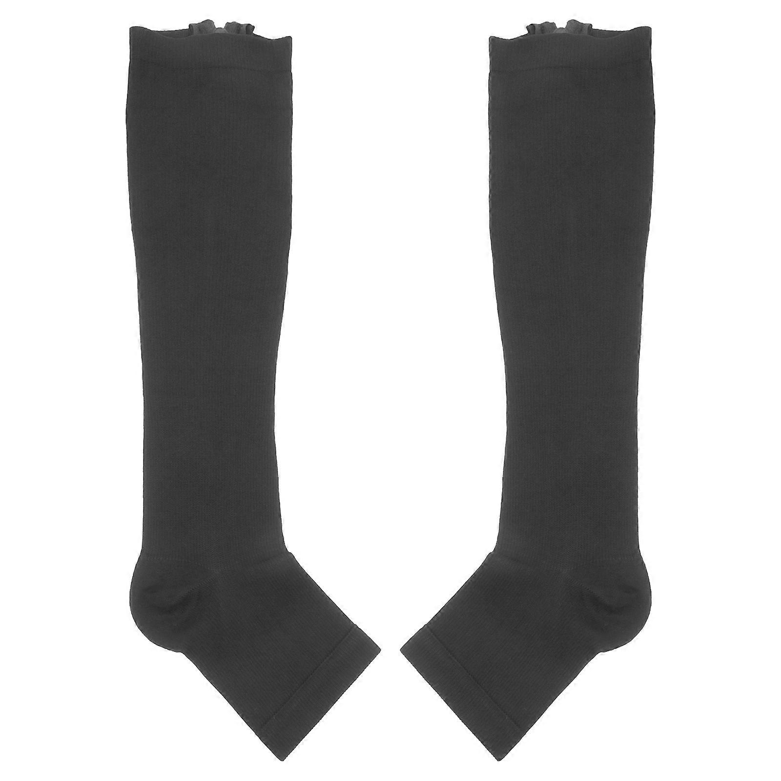Compression Socks Elastic Stockings for Running Sports Black Nylon Relief 1 Pair