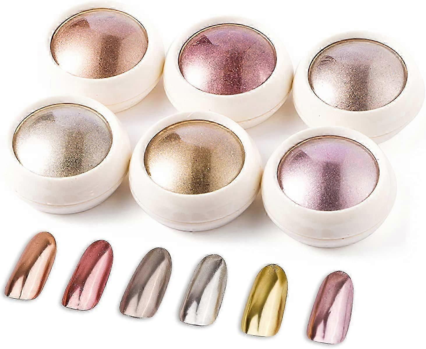 6 Box Roségold Chrom Nagelpulver, Metallic Nagelpigment Pulver Set