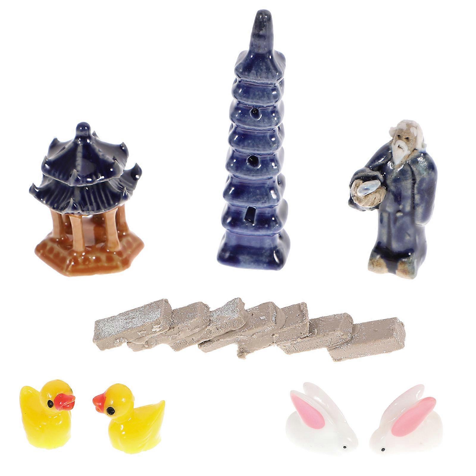 Decorative Ceramic Small Ornaments for Adornment 11Pcs Micro Landscape Set