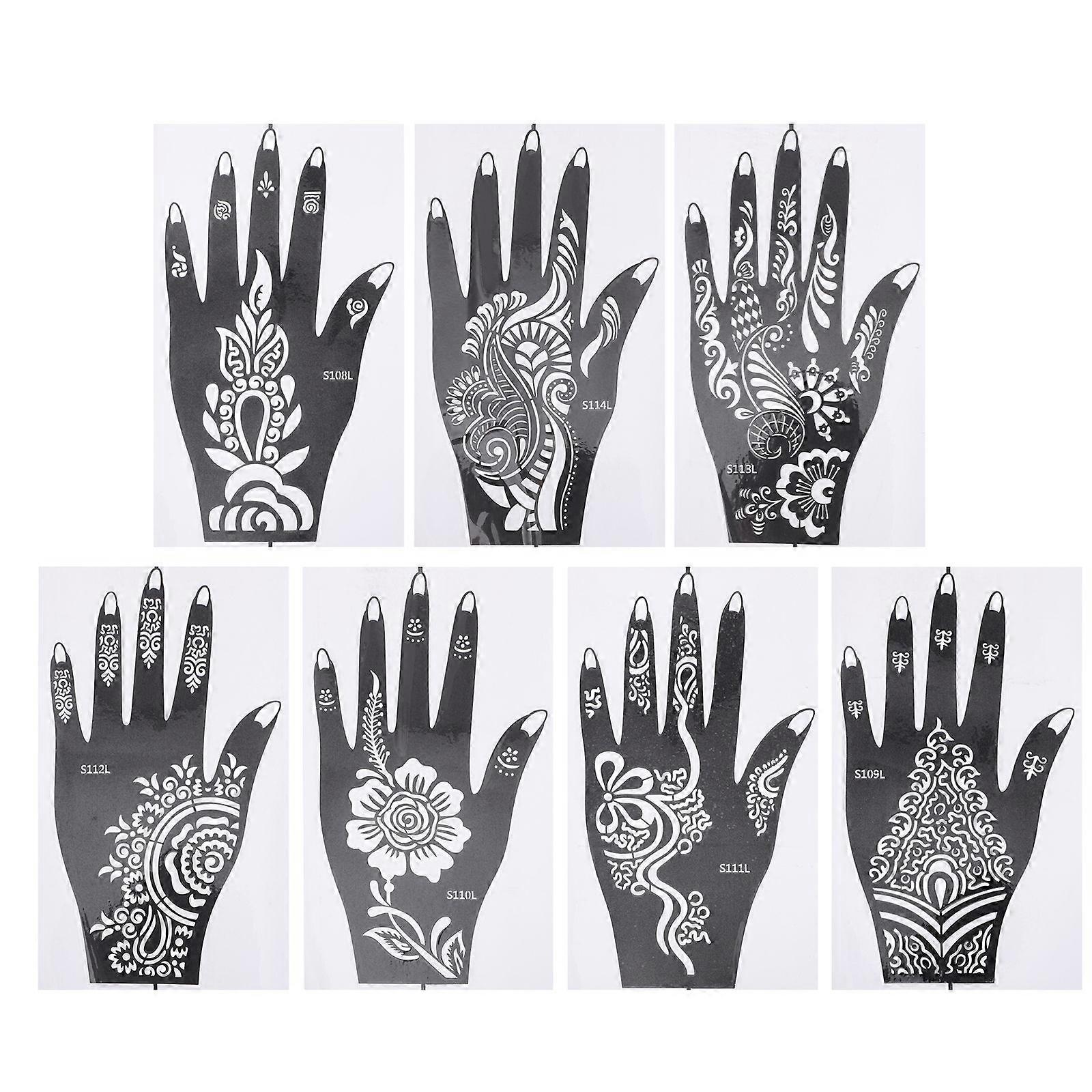 7PCS Cool Hand-shaped Tattoos Template Hollow Colored Drawing Tattoos Stencil