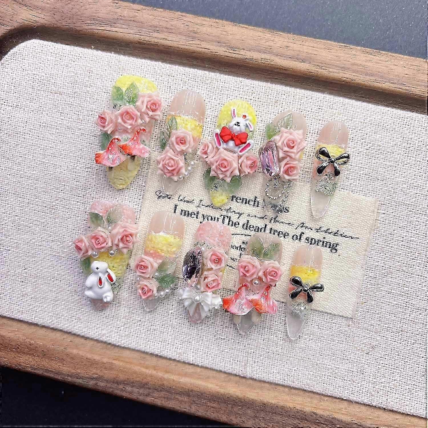 Dopamine Rabbit Press on Nails Cartoon Gradient Sculpted False Nails