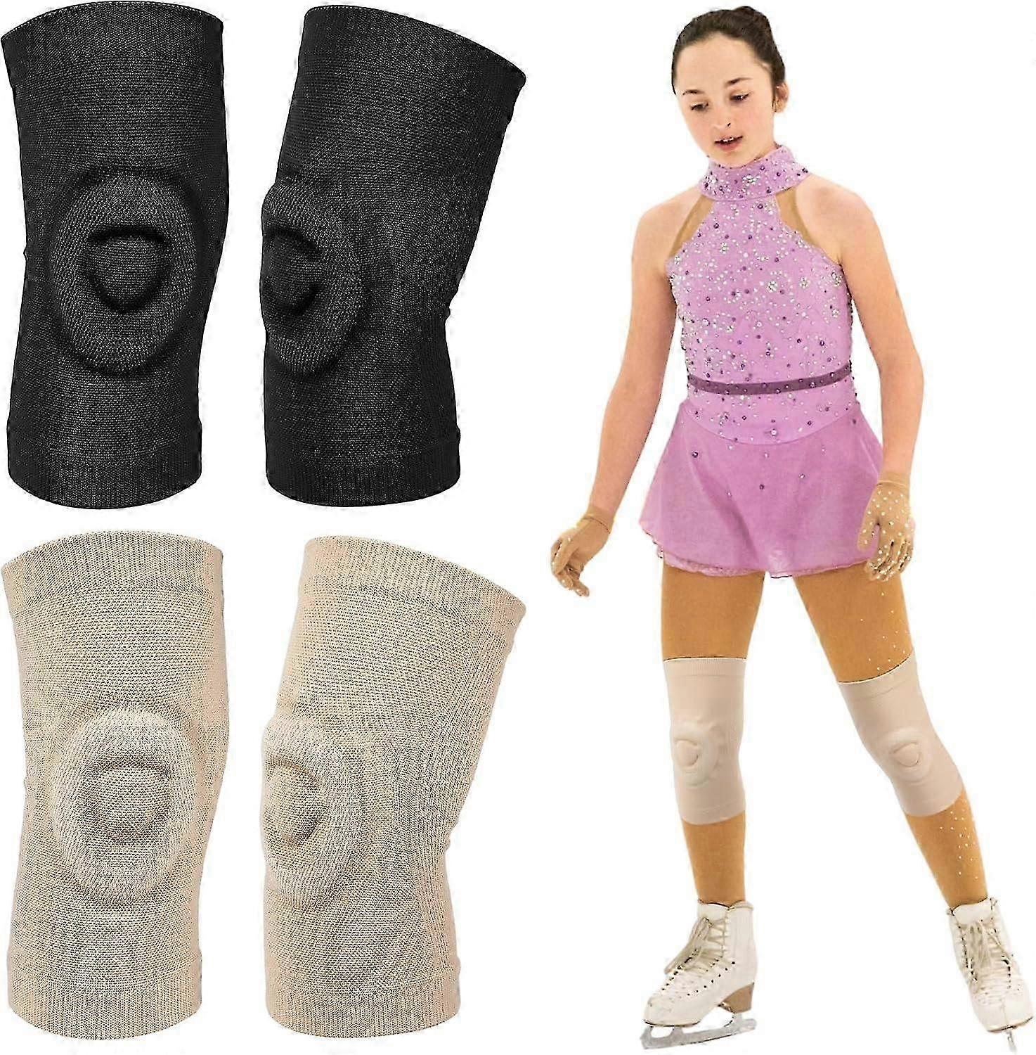 2 זוגות כריות ברכיים ריקוד דמות ג'ל החלקה אמנותית כריות ברכיים כרית ותמיכה כובע ברך נושם תמיכת ברכיים לריקוד החלקה על הקרח התעמלות כדורעף